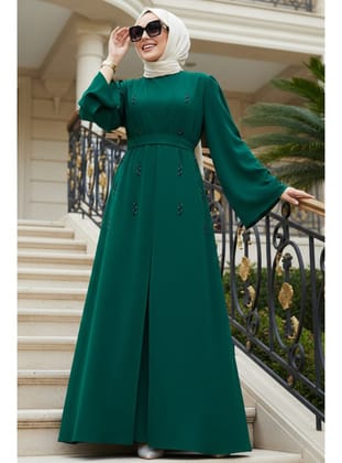 Taş Aplikeli Yeşil Tesettür Abaya 82412Y