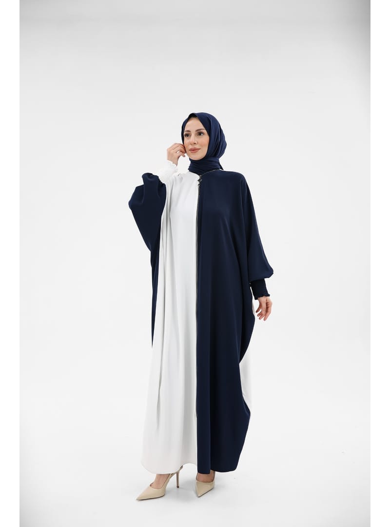 YARASA ABAYA & Lacivert Ekru -2328 Lacivert Ekru - Resim 2