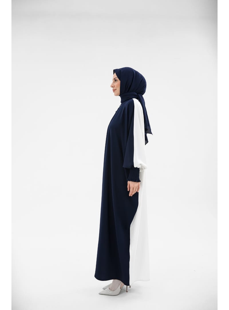 YARASA ABAYA & Lacivert Ekru -2328 Lacivert Ekru - Resim 3