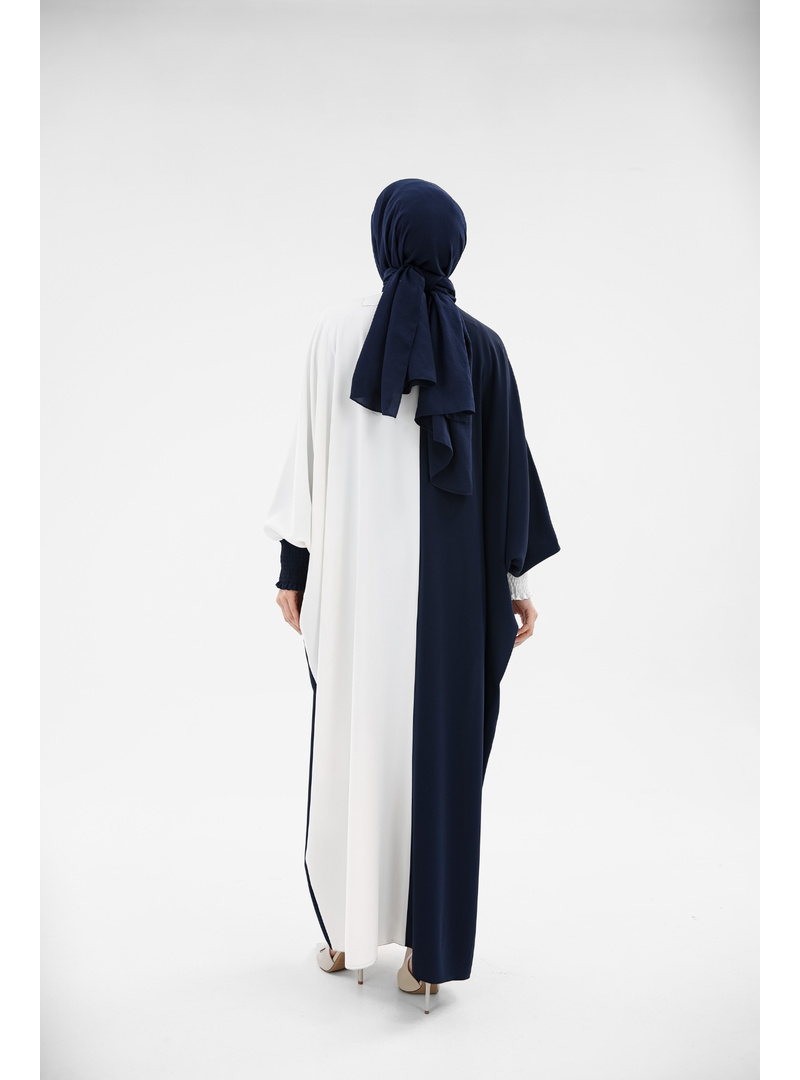 YARASA ABAYA & Lacivert Ekru -2328 Lacivert Ekru - Resim 4
