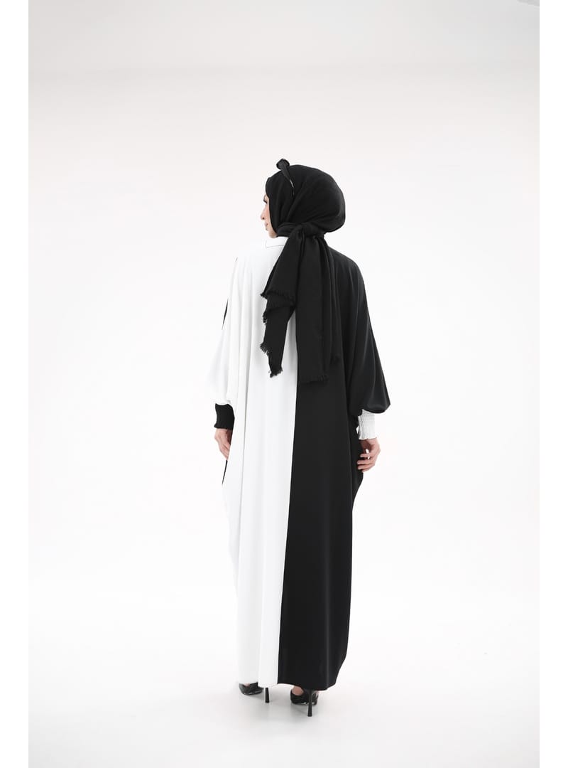 YARASA ABAYA & Siyah Beyaz -2328 Siyah Beyaz - Resim 3