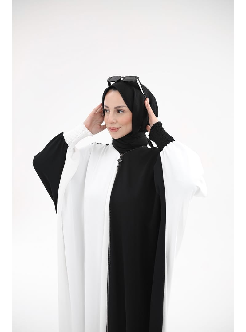 YARASA ABAYA & Siyah Beyaz -2328 Siyah Beyaz - Resim 4