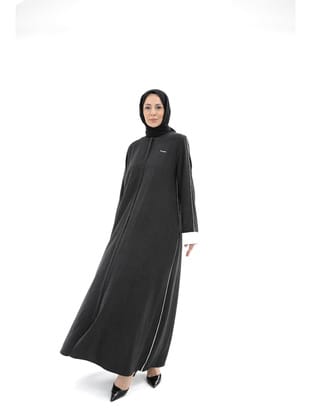 Sare Cupra Biyeli Kol Katlamalı Abaya – Siyah - Beyaz Siyah Beyaz