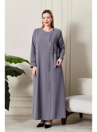 Kadın Büyük Beden Etamin Abaya Ferace Gri