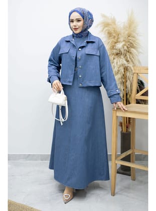 Kemerli Ceketli Denim Elbise TSD260164 Açık Mavi