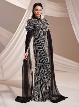 Elmas Abiye Elbise - Siyah - Burak Baran Fashion