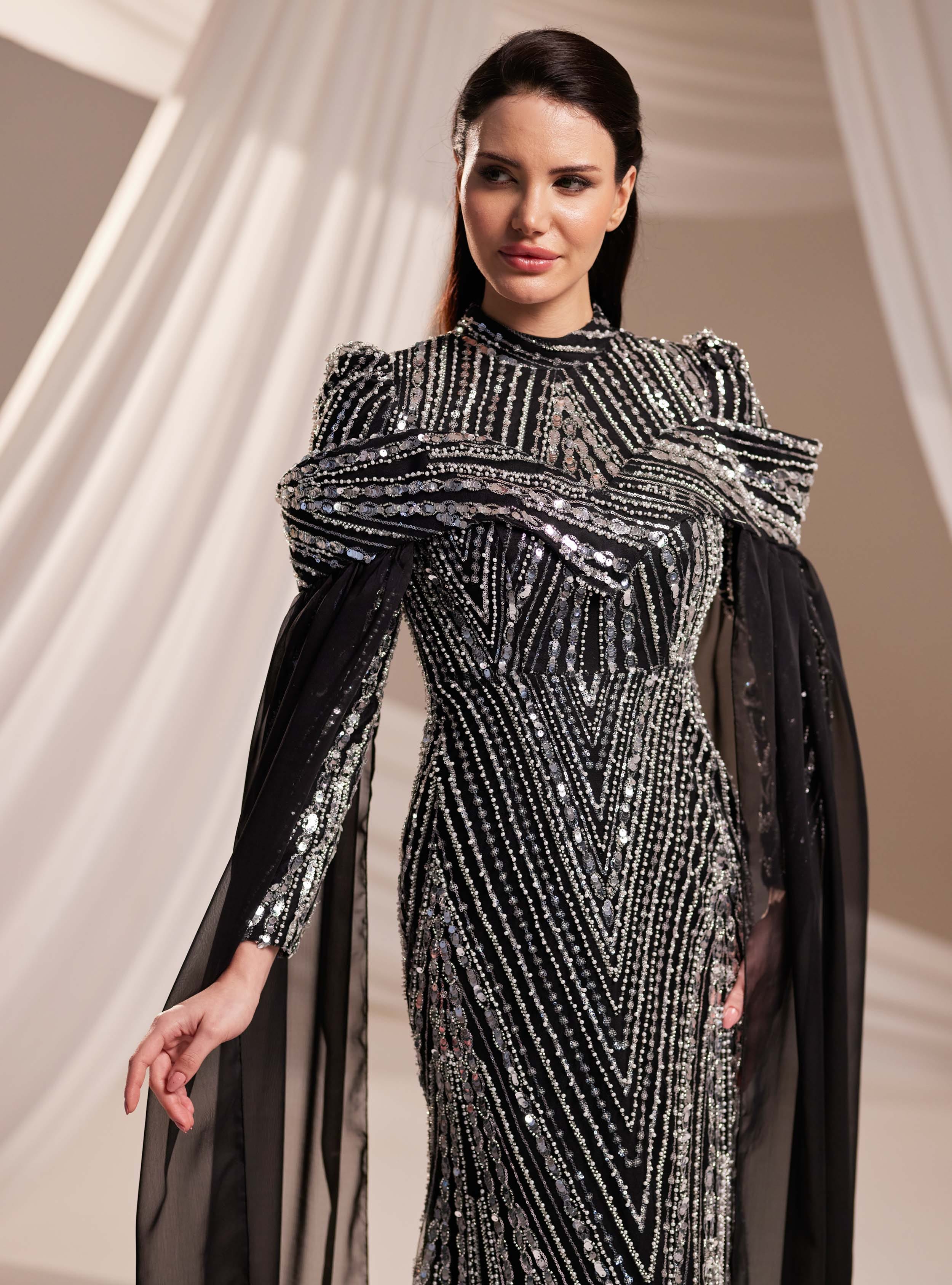 Elmas Abiye Elbise - Siyah - Burak Baran Fashion - Resim 2