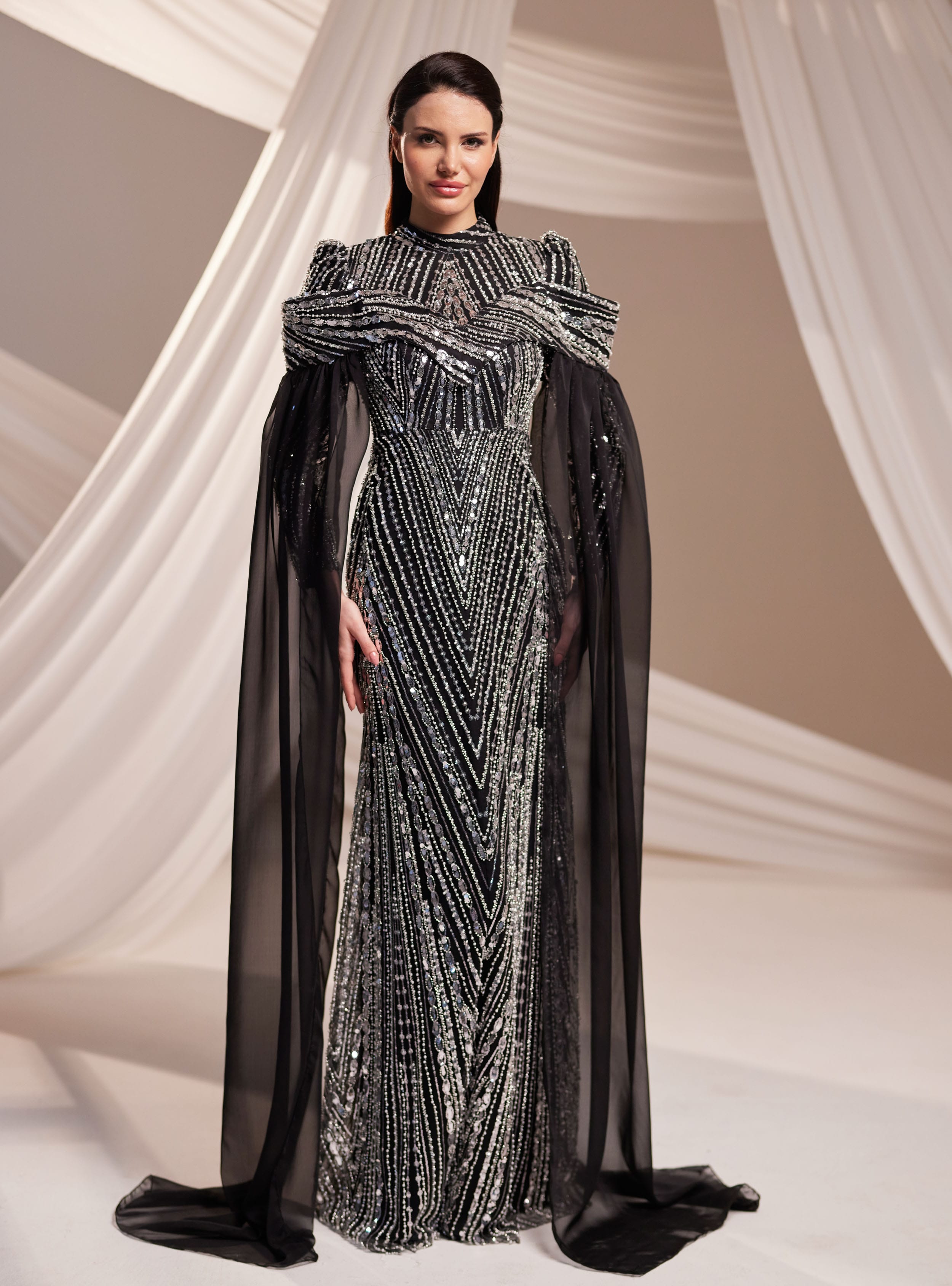 Elmas Abiye Elbise - Siyah - Burak Baran Fashion - Resim 3