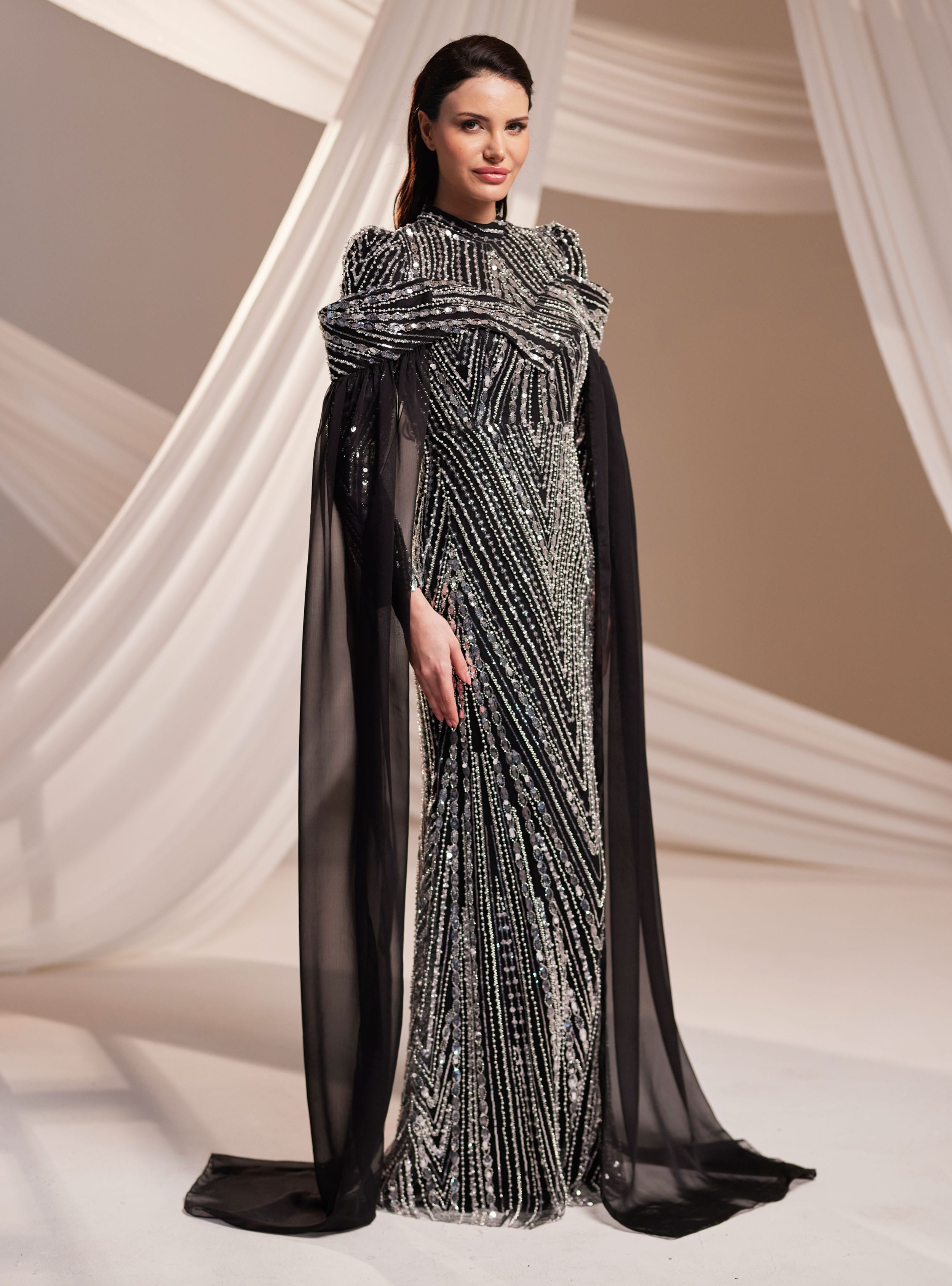 Elmas Abiye Elbise - Siyah - Burak Baran Fashion - Resim 4