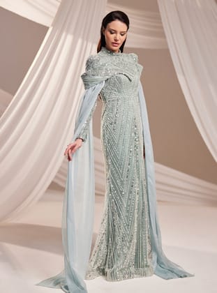Elmas Abiye Elbise - Mint Yeşili - Burak Baran Fashion