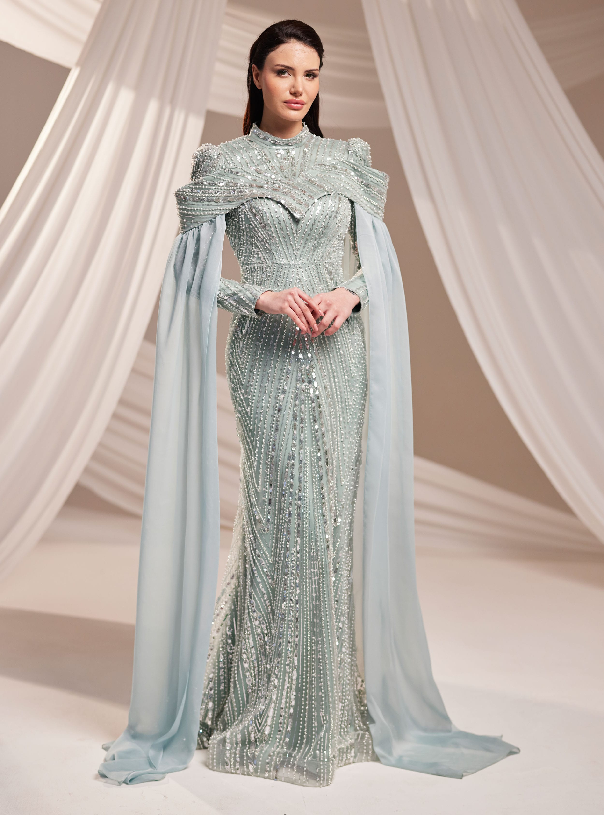 Elmas Abiye Elbise - Mint Yeşili - Burak Baran Fashion - Resim 2
