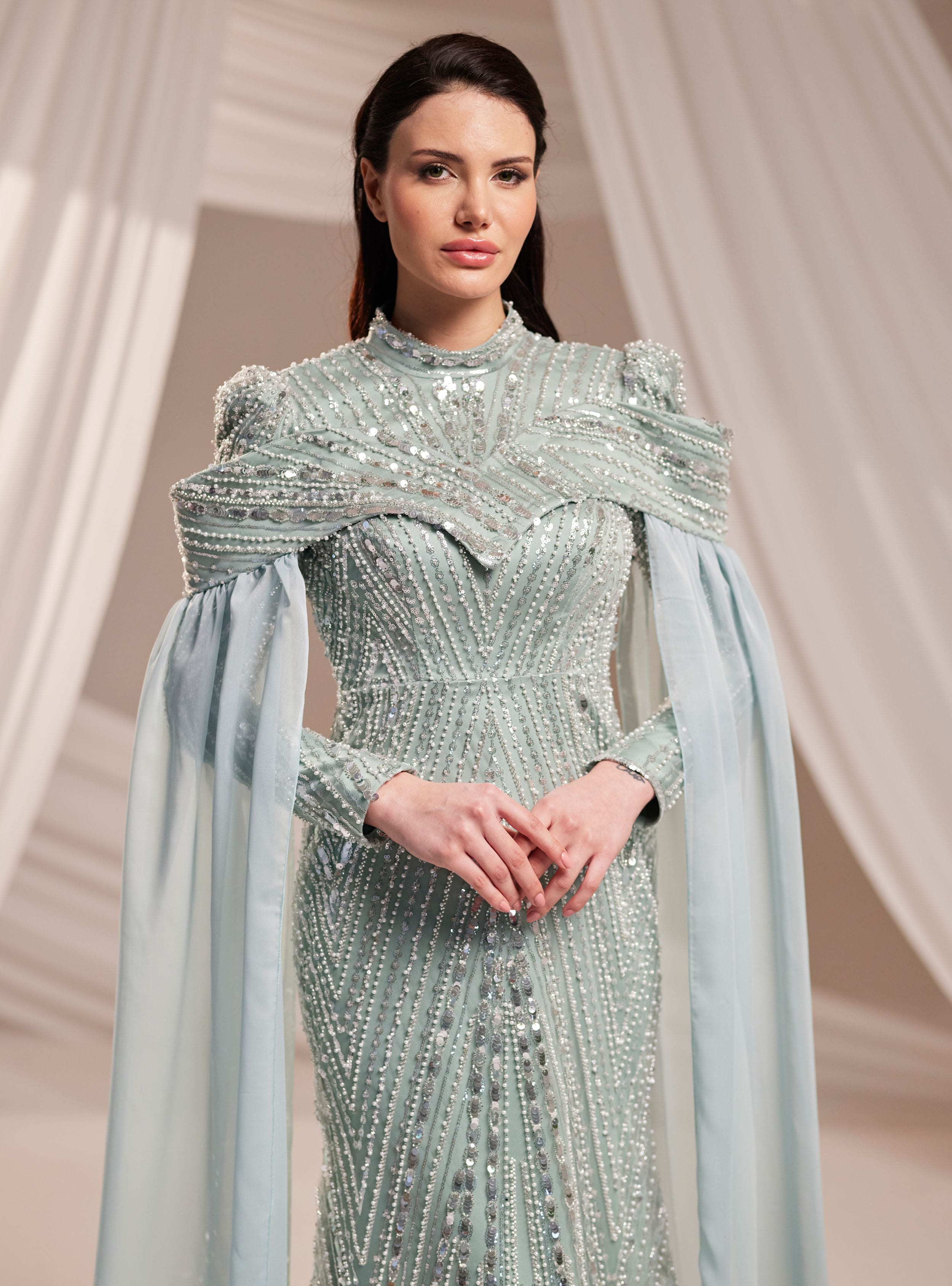 Elmas Abiye Elbise - Mint Yeşili - Burak Baran Fashion - Resim 4