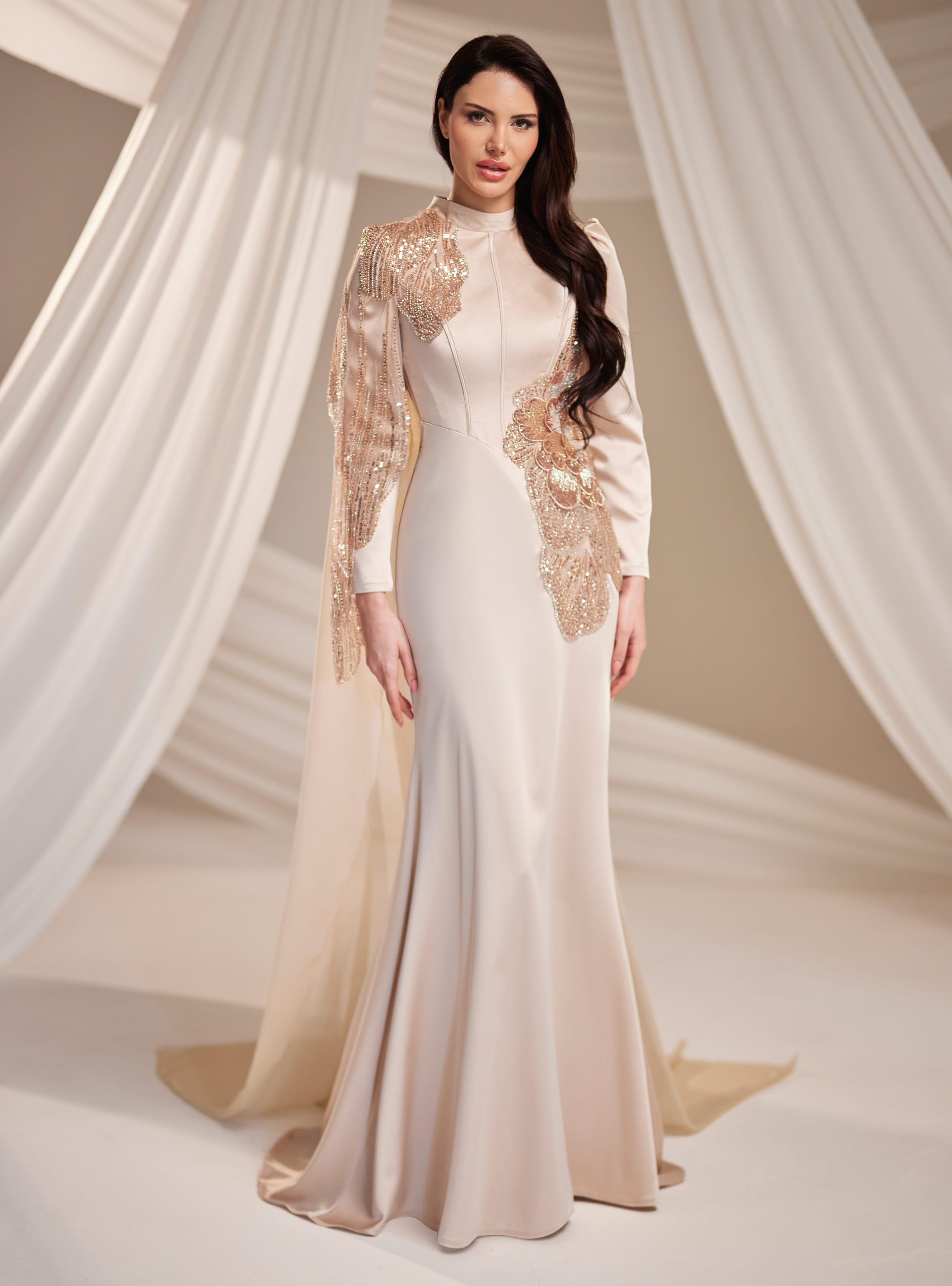 Zarifa Abiye Elbise - Gold Rengi - Burak Baran Fashion - Resim 2