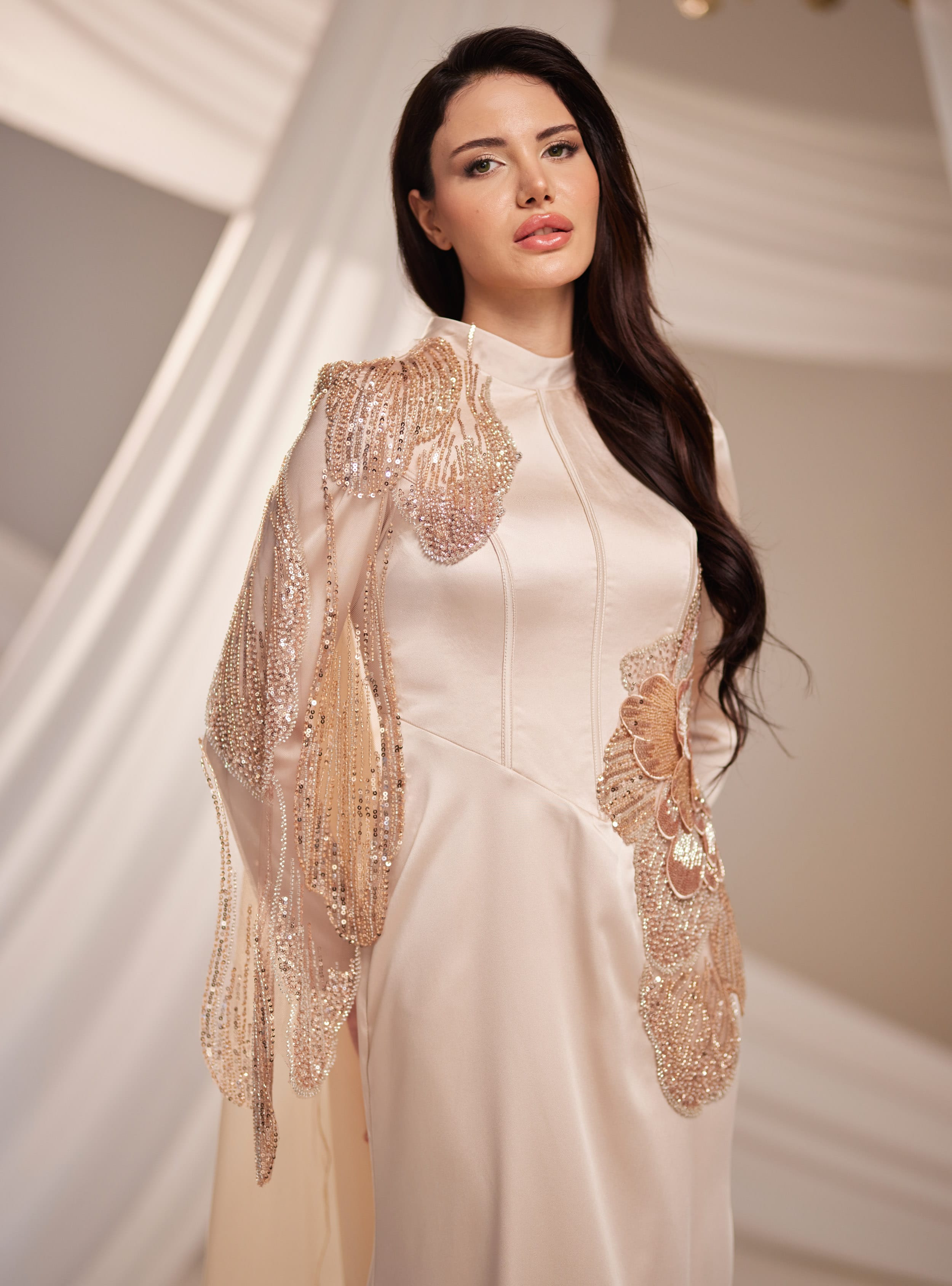 Zarifa Abiye Elbise - Gold Rengi - Burak Baran Fashion - Resim 3