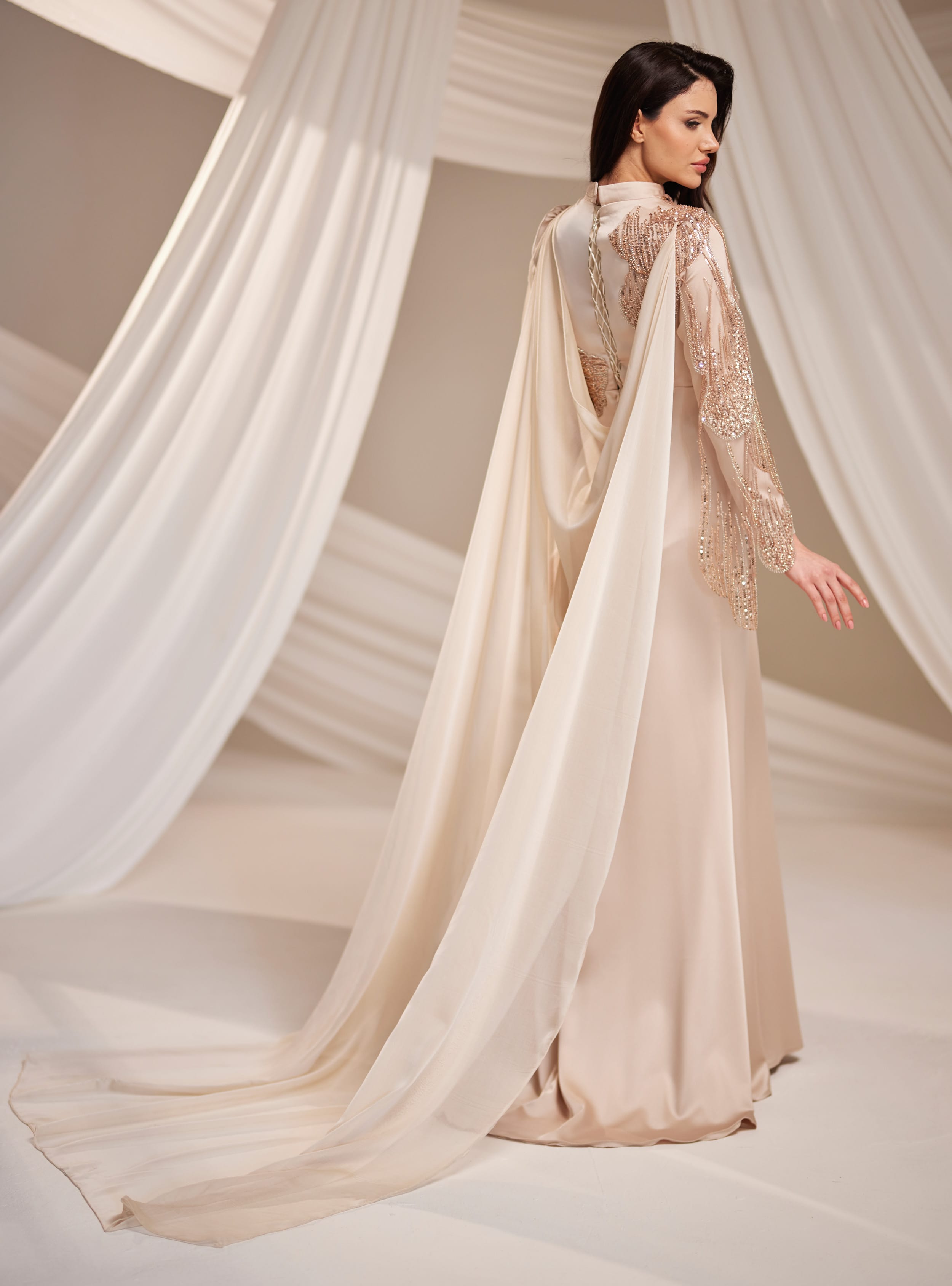 Zarifa Abiye Elbise - Gold Rengi - Burak Baran Fashion - Resim 4