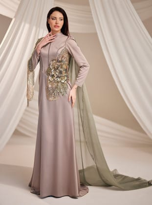 Zarifa Abiye Elbise - Haki - Burak Baran Fashion