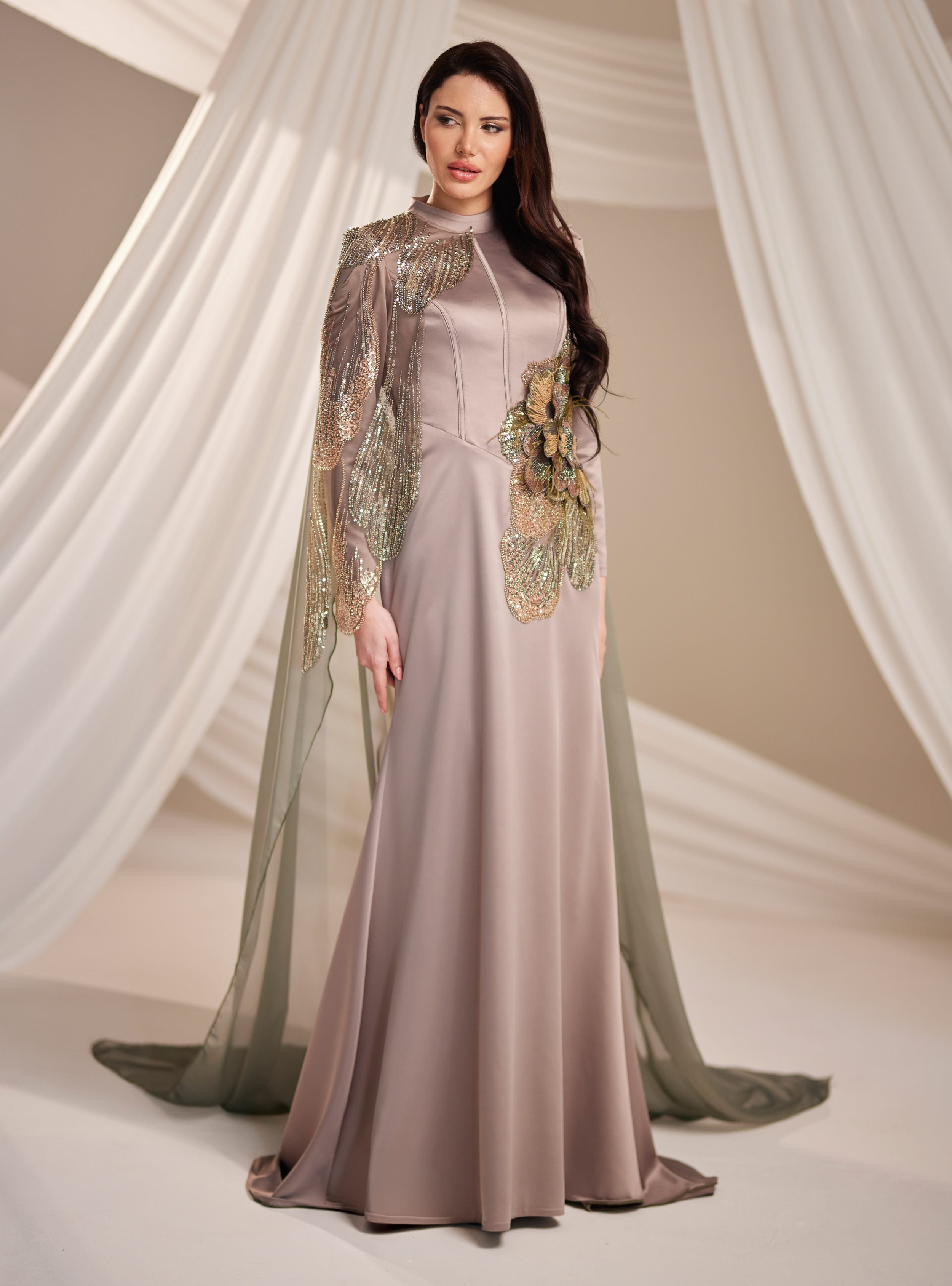 Zarifa Abiye Elbise - Haki - Burak Baran Fashion - Resim 2
