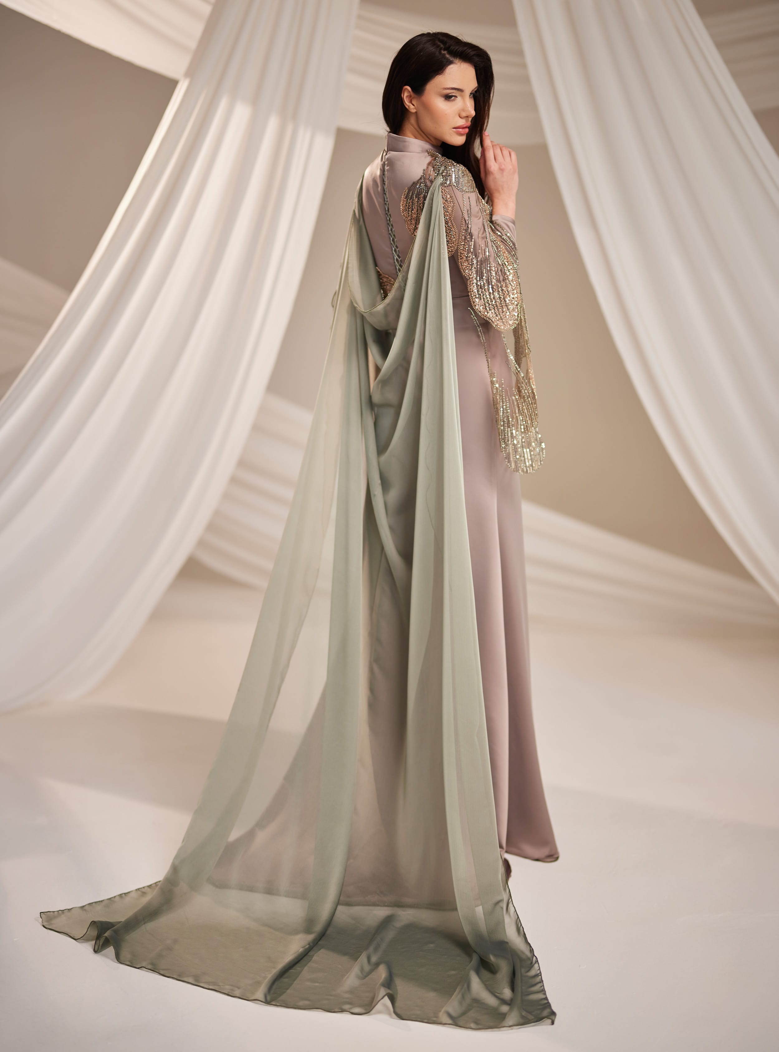Zarifa Abiye Elbise - Haki - Burak Baran Fashion - Resim 4