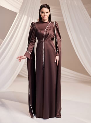 Liva Abiye Elbise - Kahverengi - Burak Baran Fashion
