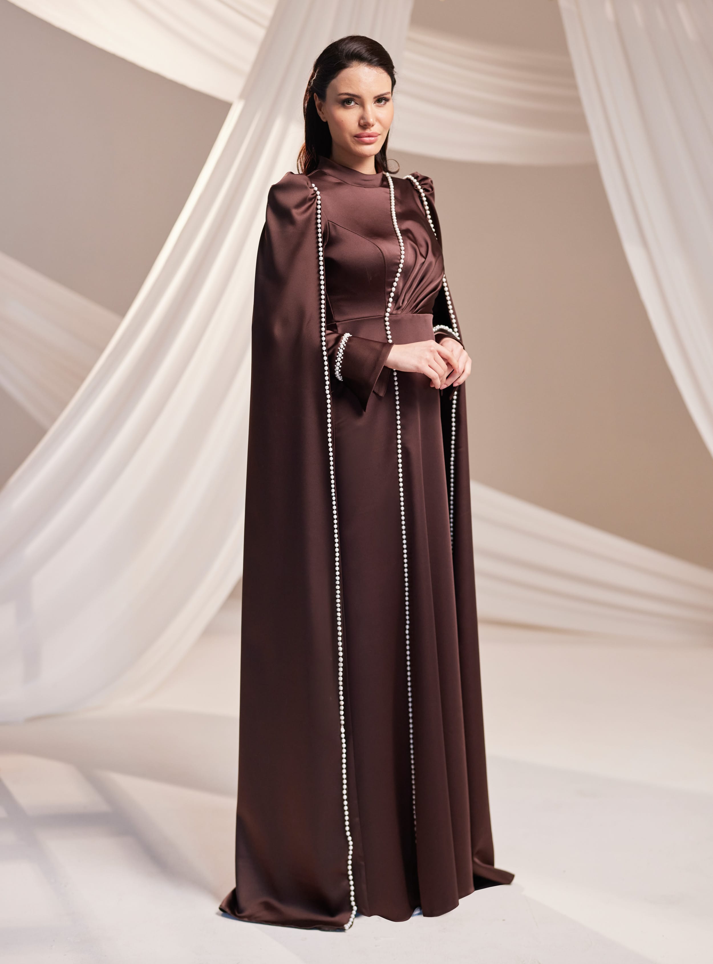 Liva Abiye Elbise - Kahverengi - Burak Baran Fashion - Resim 3
