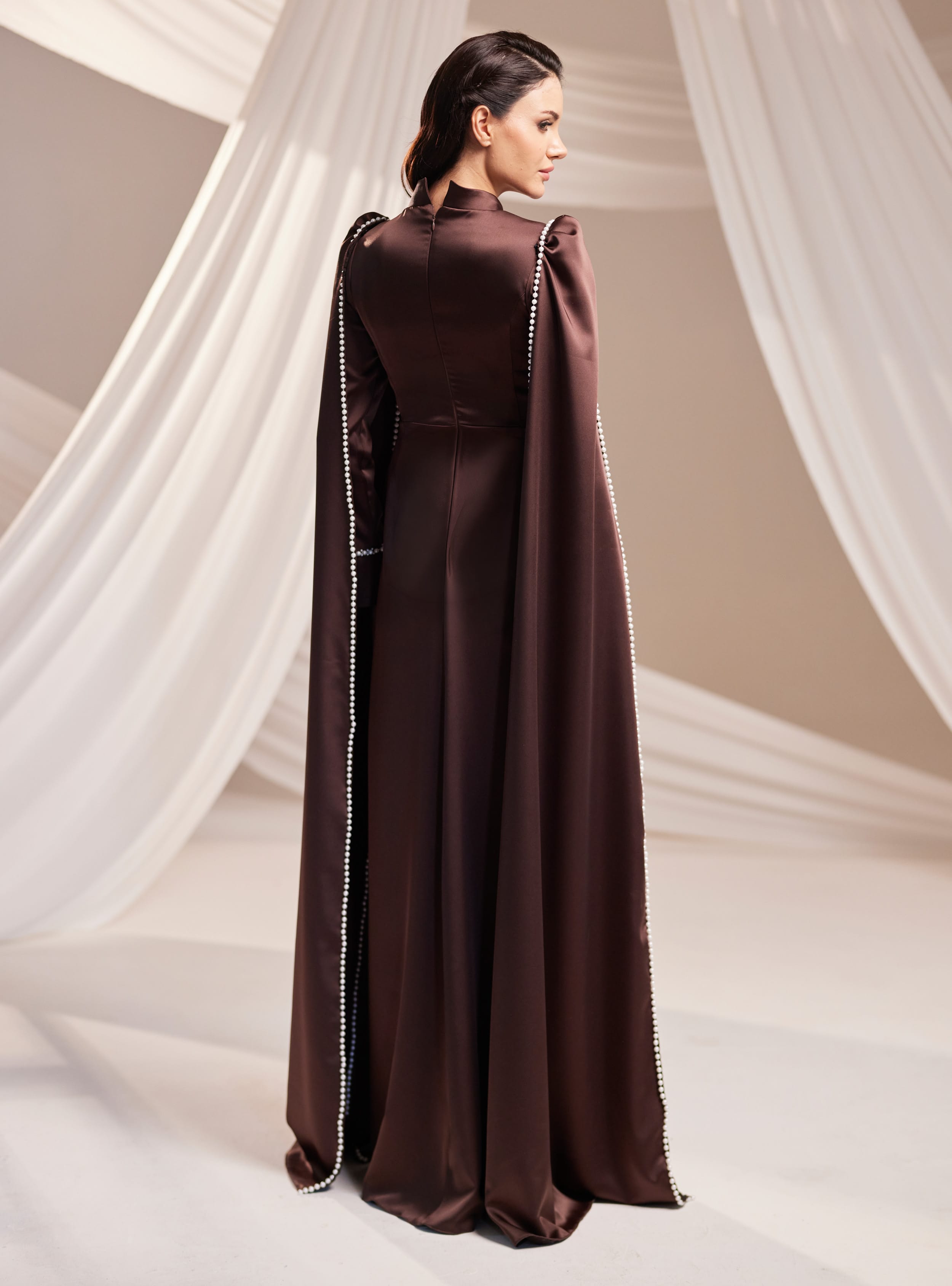 Liva Abiye Elbise - Kahverengi - Burak Baran Fashion - Resim 4