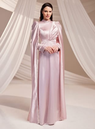 Liva Abiye Elbise - Pudra - Burak Baran Fashion