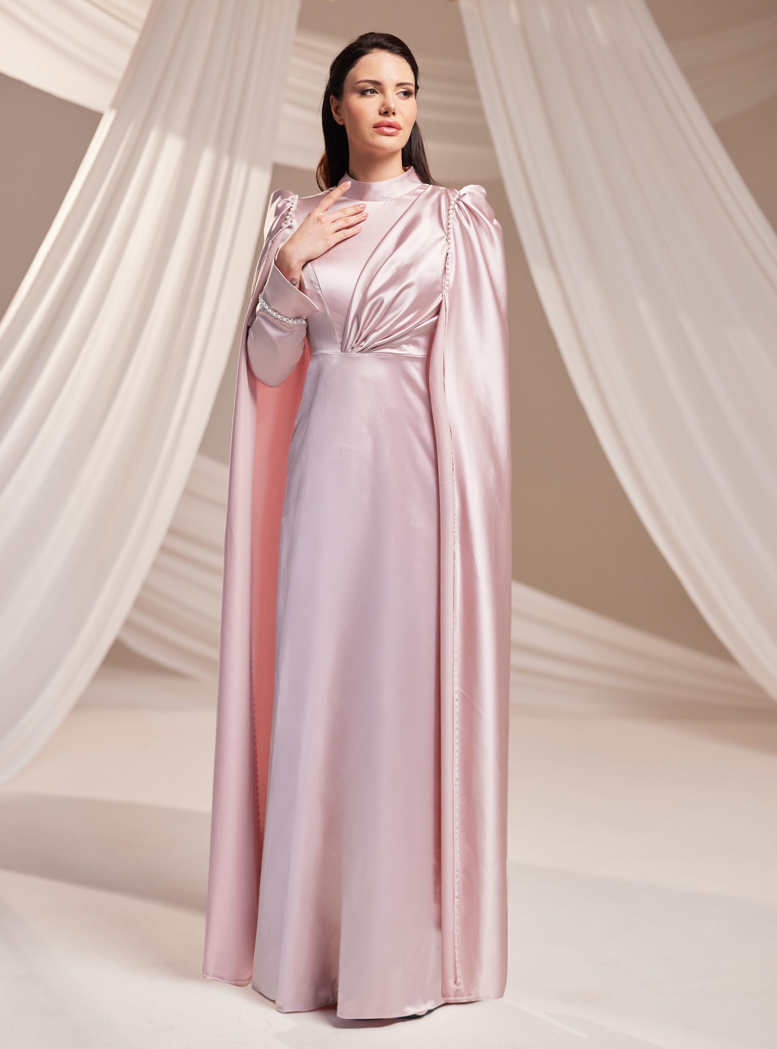 Liva Abiye Elbise - Pudra - Burak Baran Fashion - Resim 2