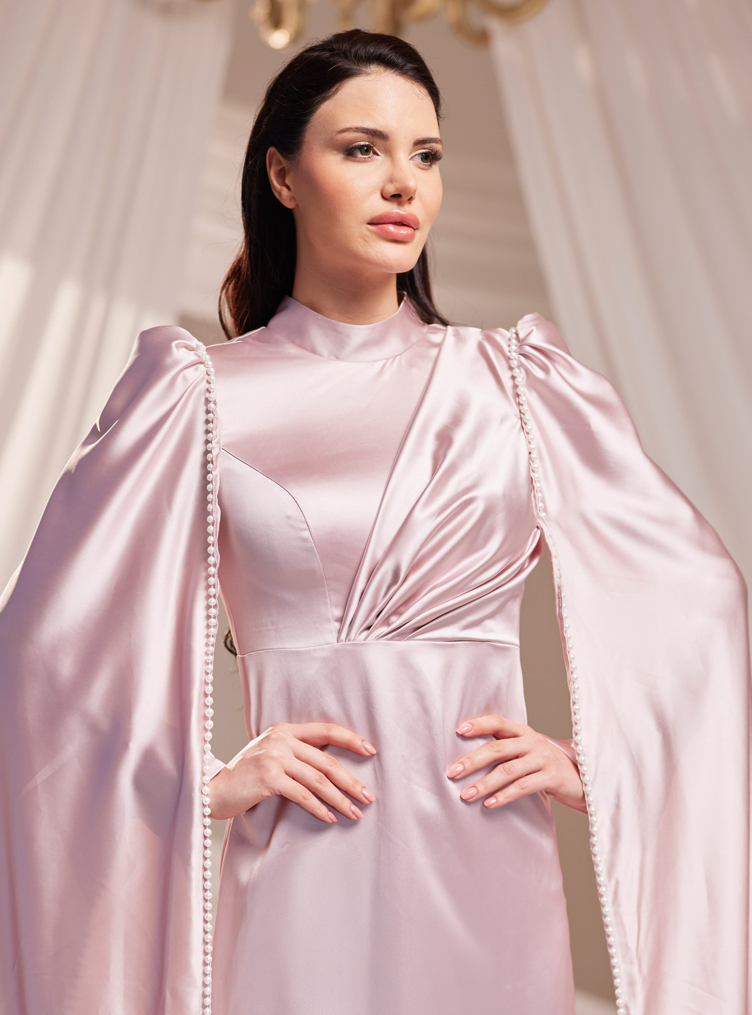 Liva Abiye Elbise - Pudra - Burak Baran Fashion - Resim 3