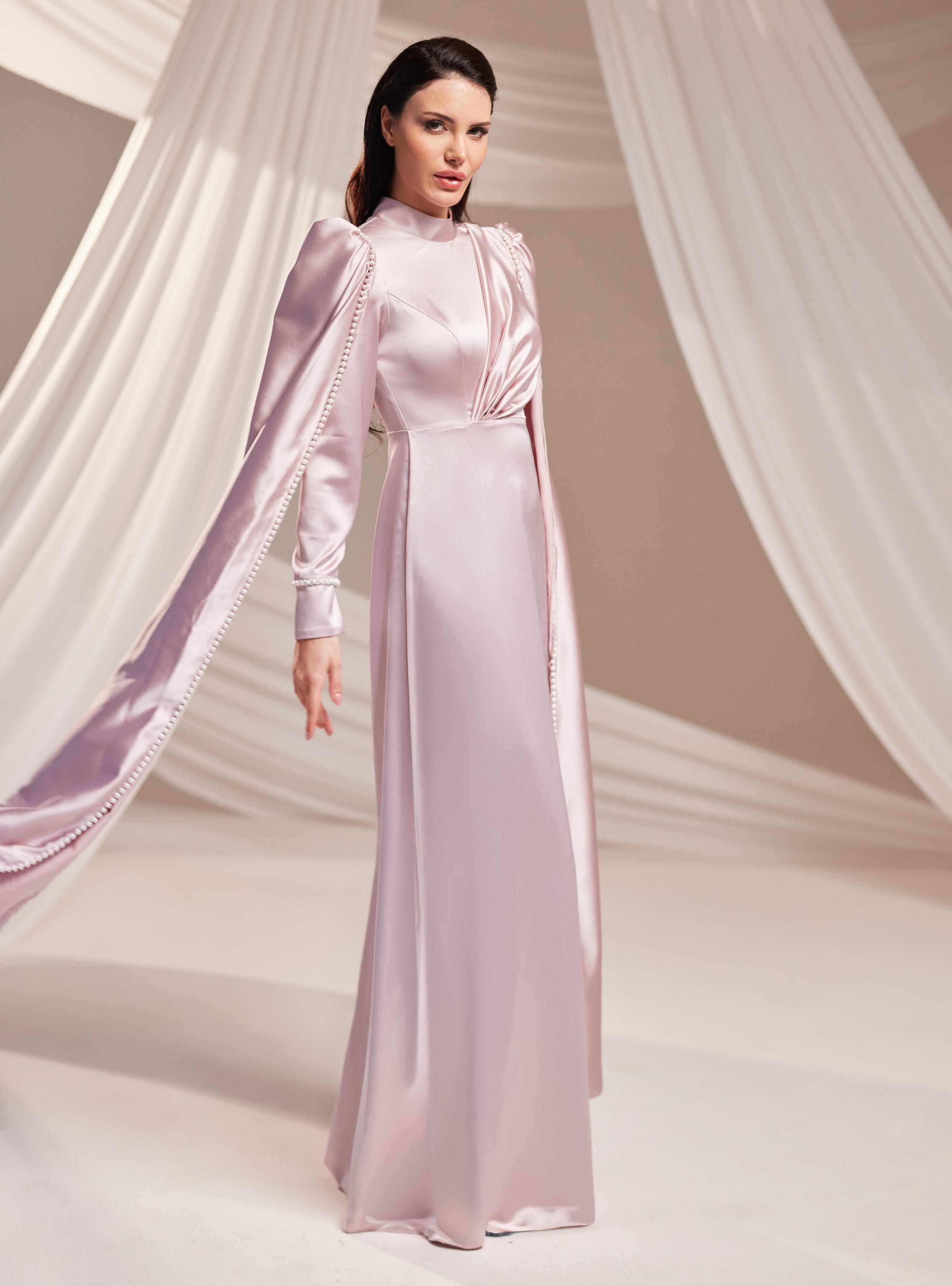 Liva Abiye Elbise - Pudra - Burak Baran Fashion - Resim 4