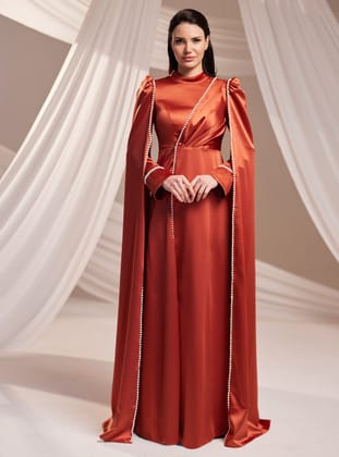 Liva Abiye Elbise - Kiremit - Burak Baran Fashion