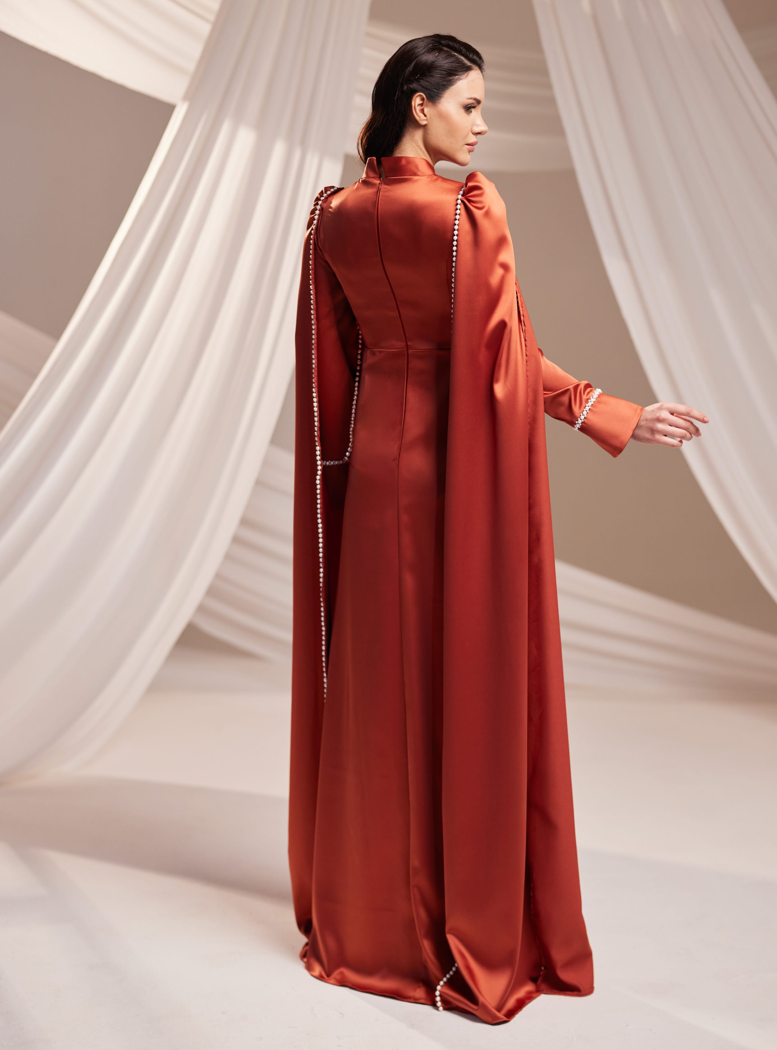 Liva Abiye Elbise - Kiremit - Burak Baran Fashion - Resim 4