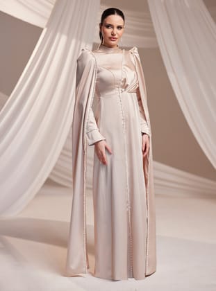 Liva Abiye Elbise - Vizon - Burak Baran Fashion