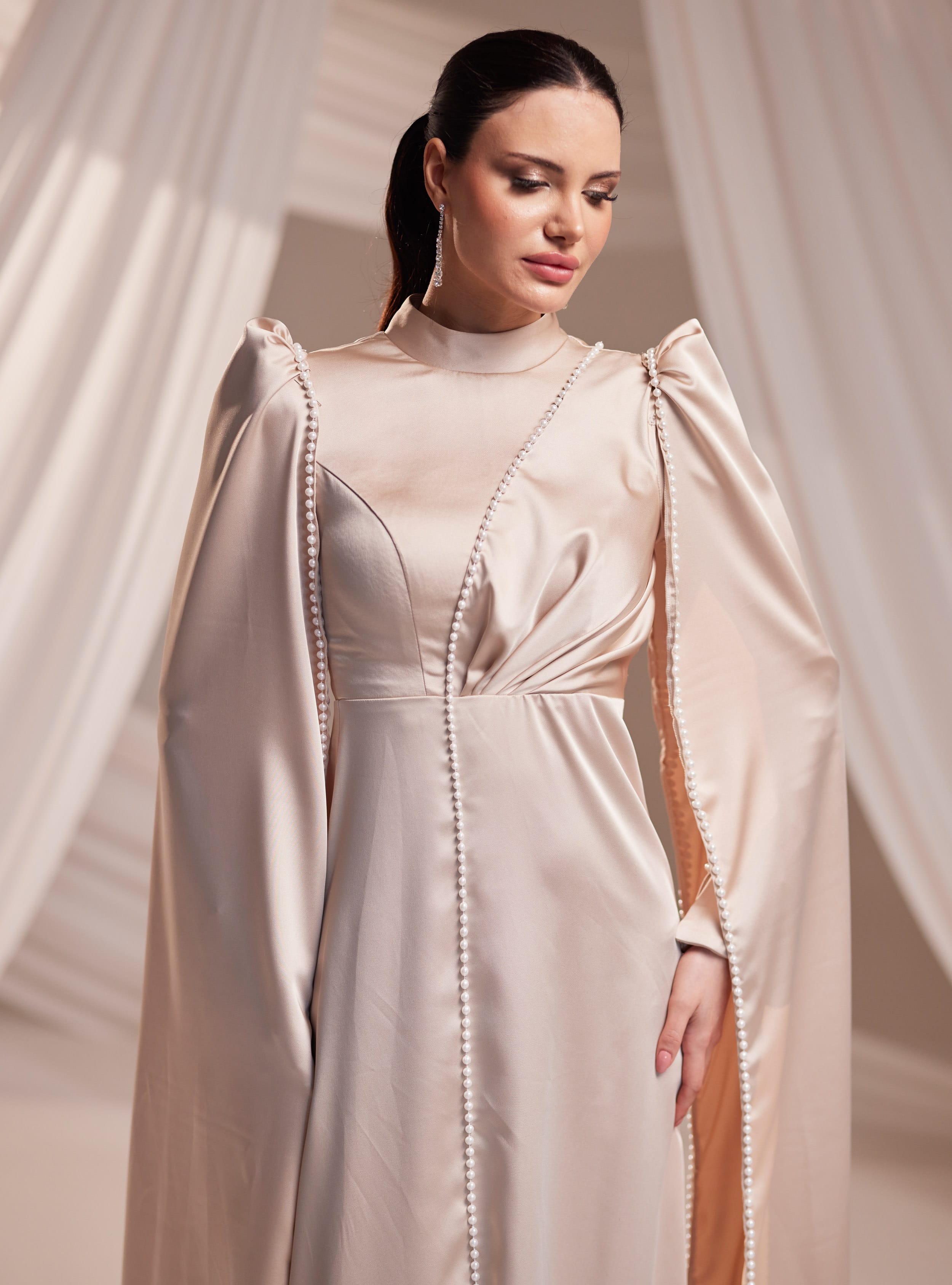 Liva Abiye Elbise - Vizon - Burak Baran Fashion - Resim 2