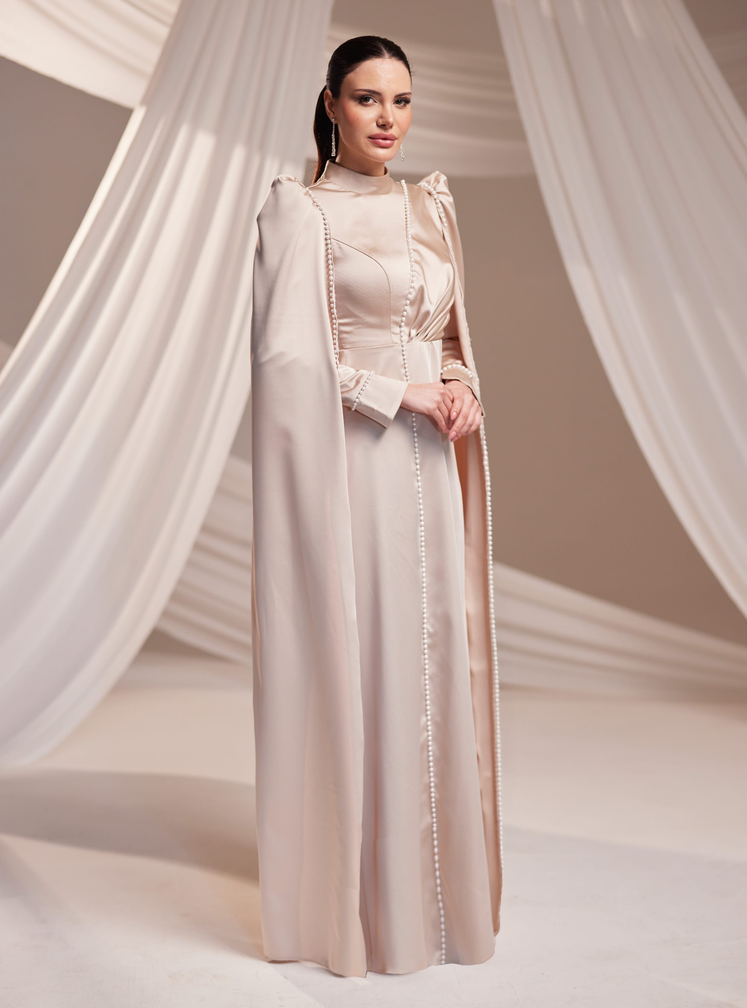 Liva Abiye Elbise - Vizon - Burak Baran Fashion - Resim 3