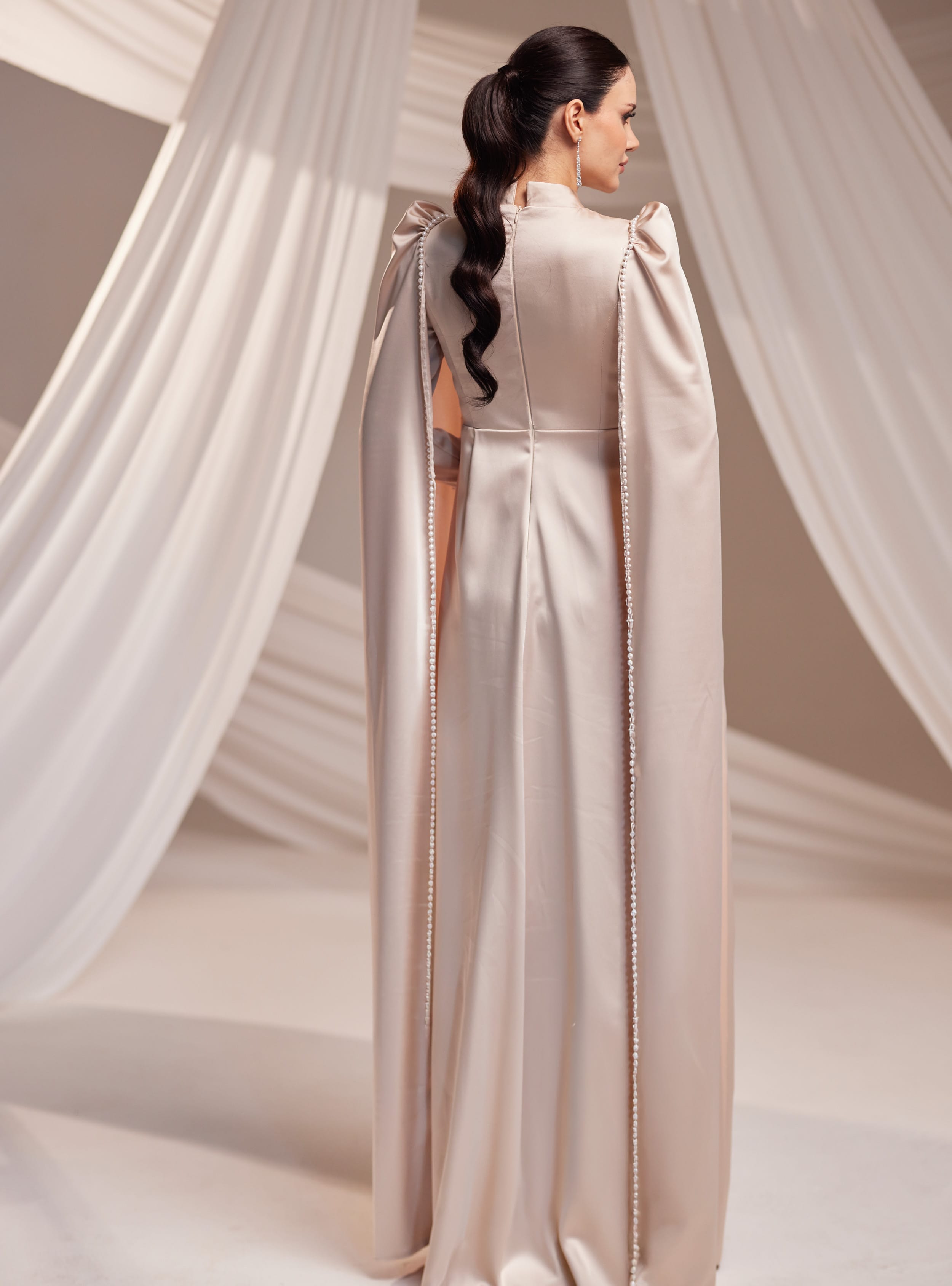 Liva Abiye Elbise - Vizon - Burak Baran Fashion - Resim 4