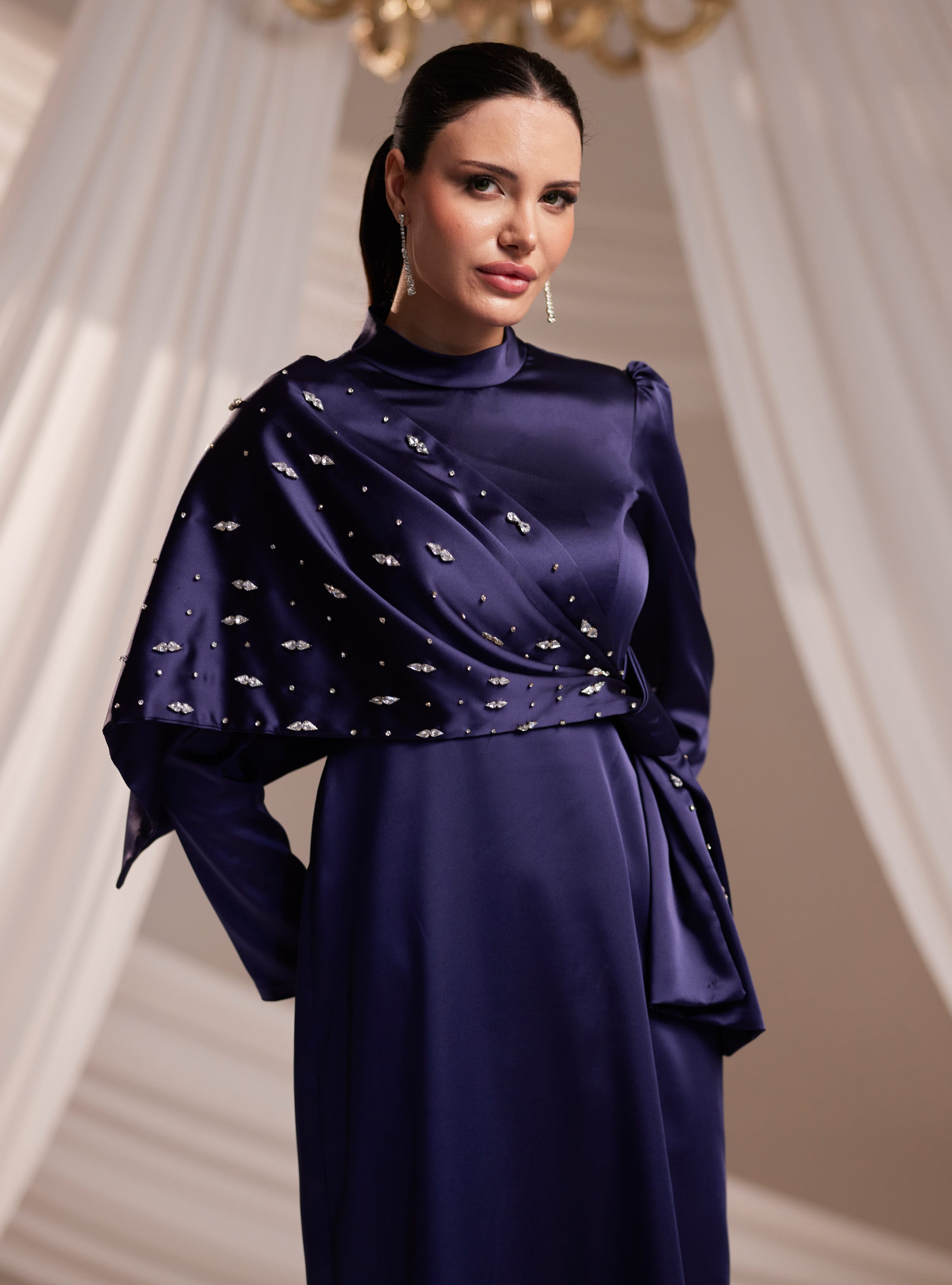 Dilara Abiye Elbise - Lacivert - Burak Baran Fashion - Resim 2