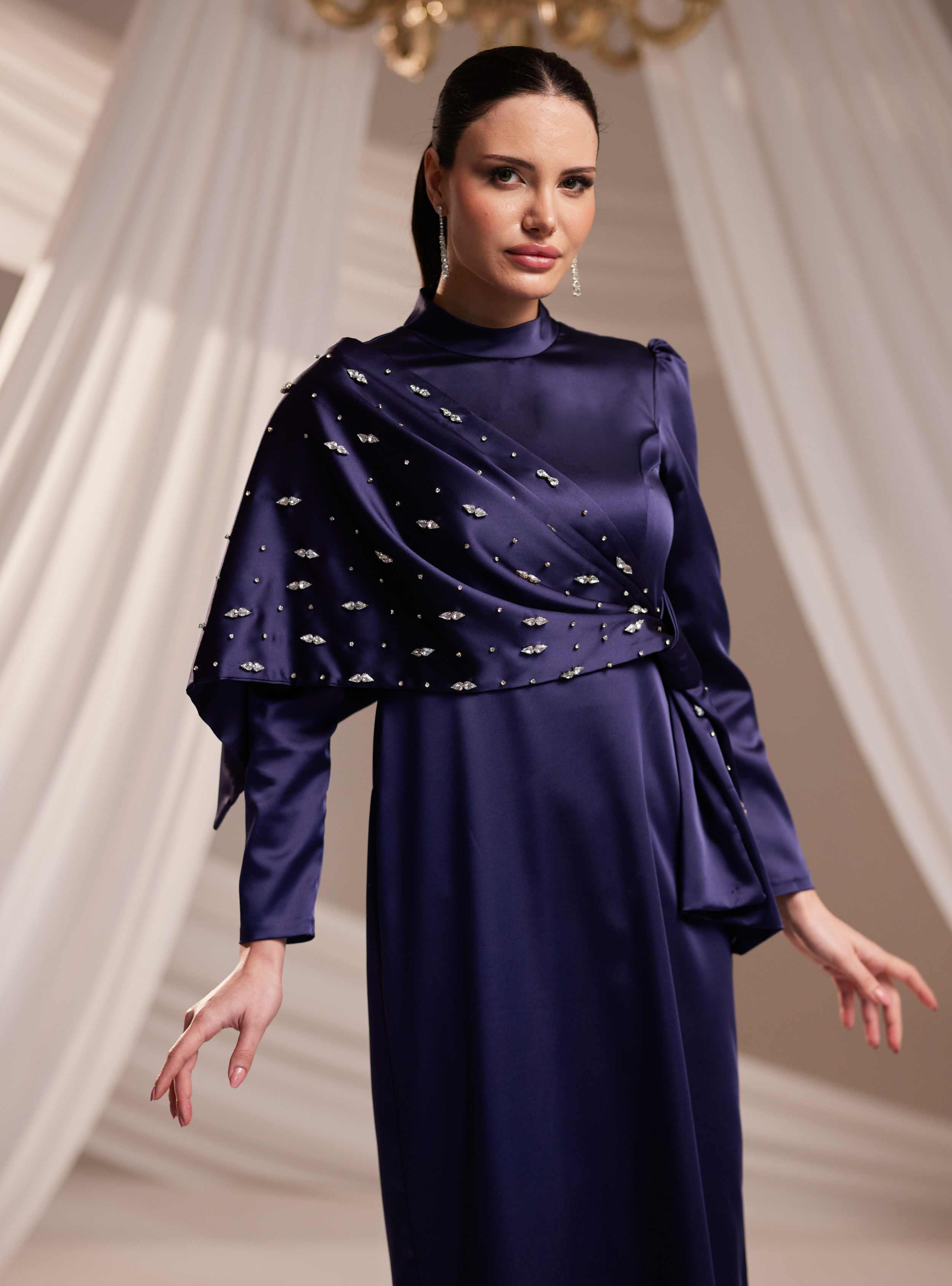 Dilara Abiye Elbise - Lacivert - Burak Baran Fashion - Resim 3