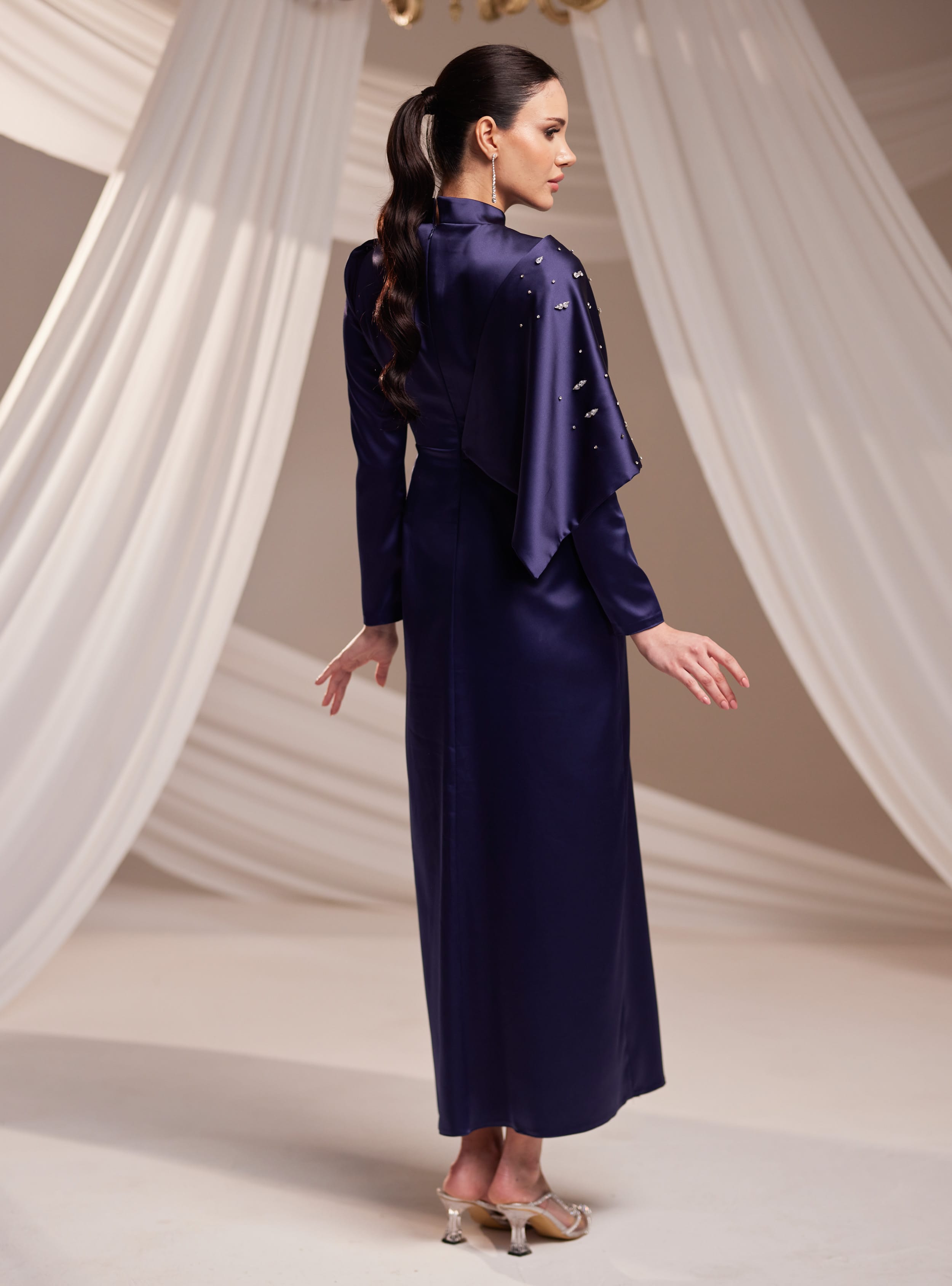 Dilara Abiye Elbise - Lacivert - Burak Baran Fashion - Resim 4