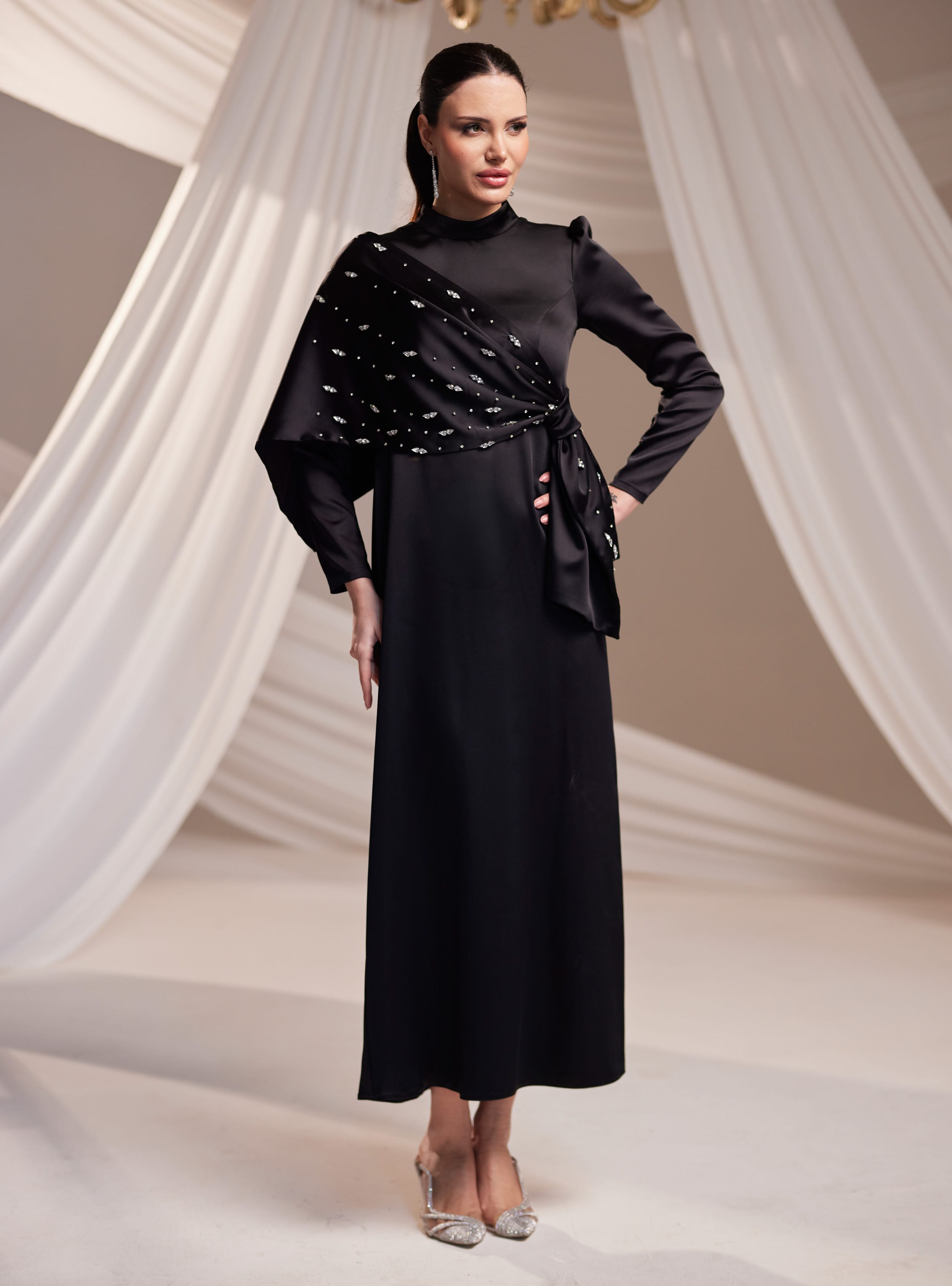 Dilara Abiye Elbise - Siyah - Burak Baran Fashion - Resim 3