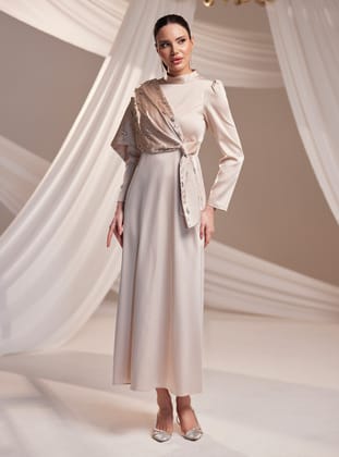 Dilara Abiye Elbise - Vizon - Burak Baran Fashion