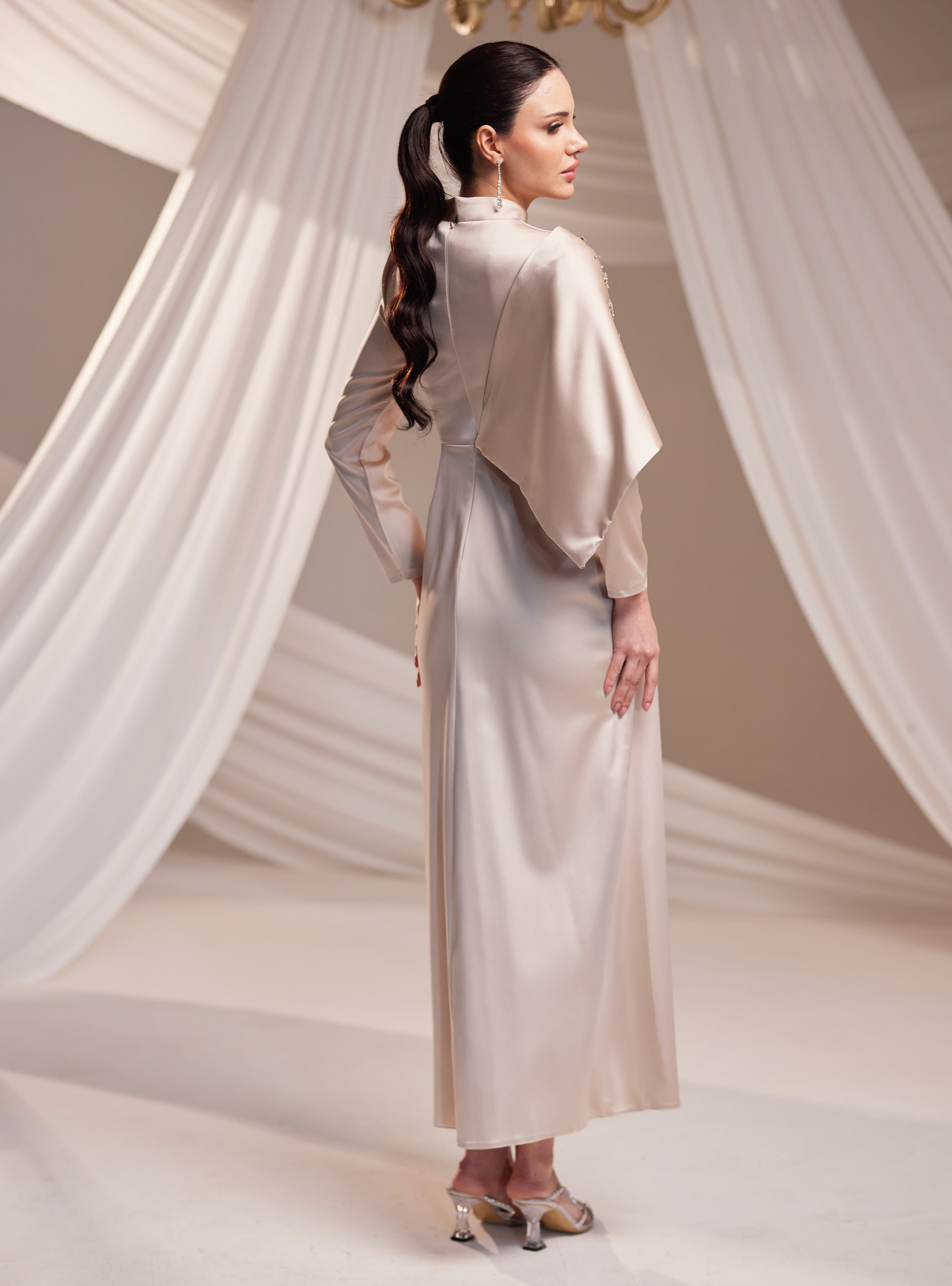 Dilara Abiye Elbise - Vizon - Burak Baran Fashion - Resim 4