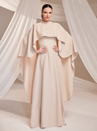 Lina Abiye Elbise - Vizon - Burak Baran Fashion