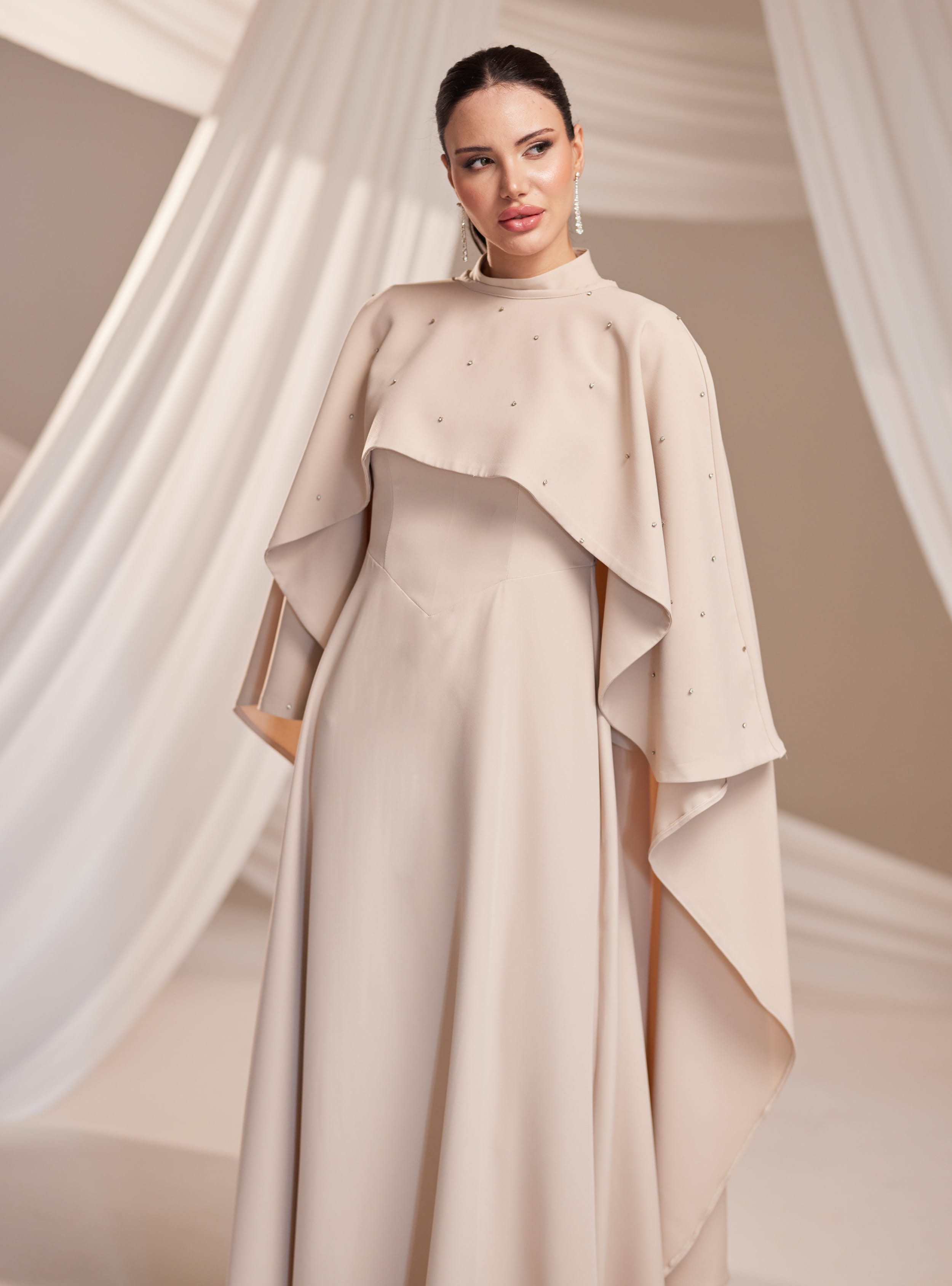 Lina Abiye Elbise - Vizon - Burak Baran Fashion - Resim 2