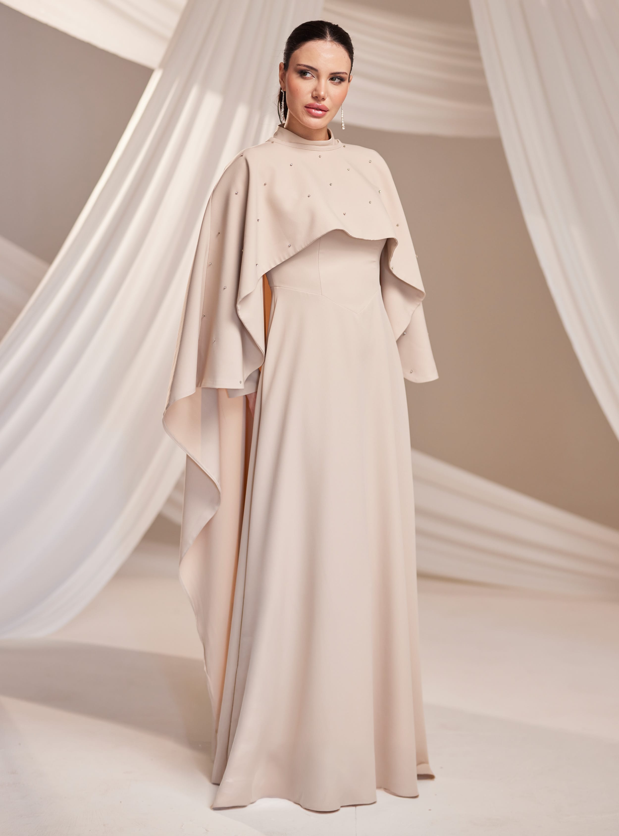 Lina Abiye Elbise - Vizon - Burak Baran Fashion - Resim 3