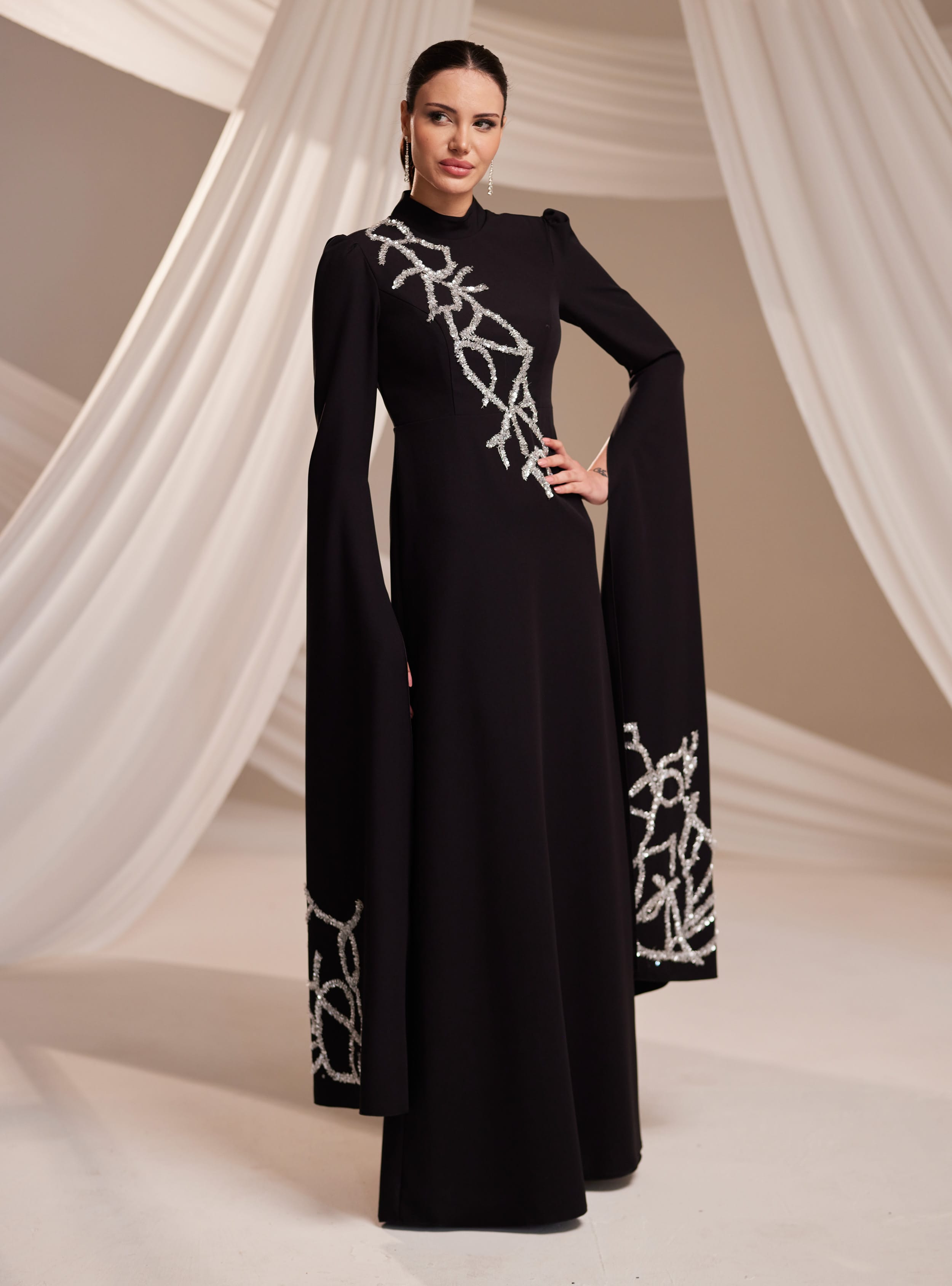 Vera Abiye Elbise - Siyah - Burak Baran Fashion - Resim 3