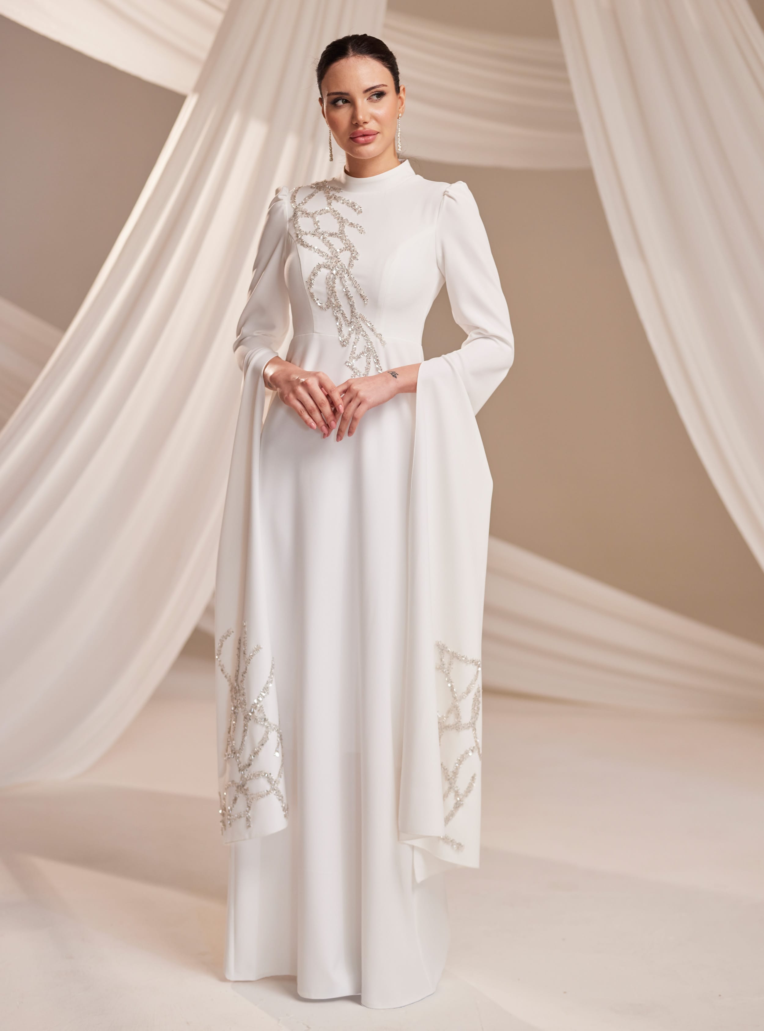 Vera Abiye Elbise - Beyaz - Burak Baran Fashion - Resim 2