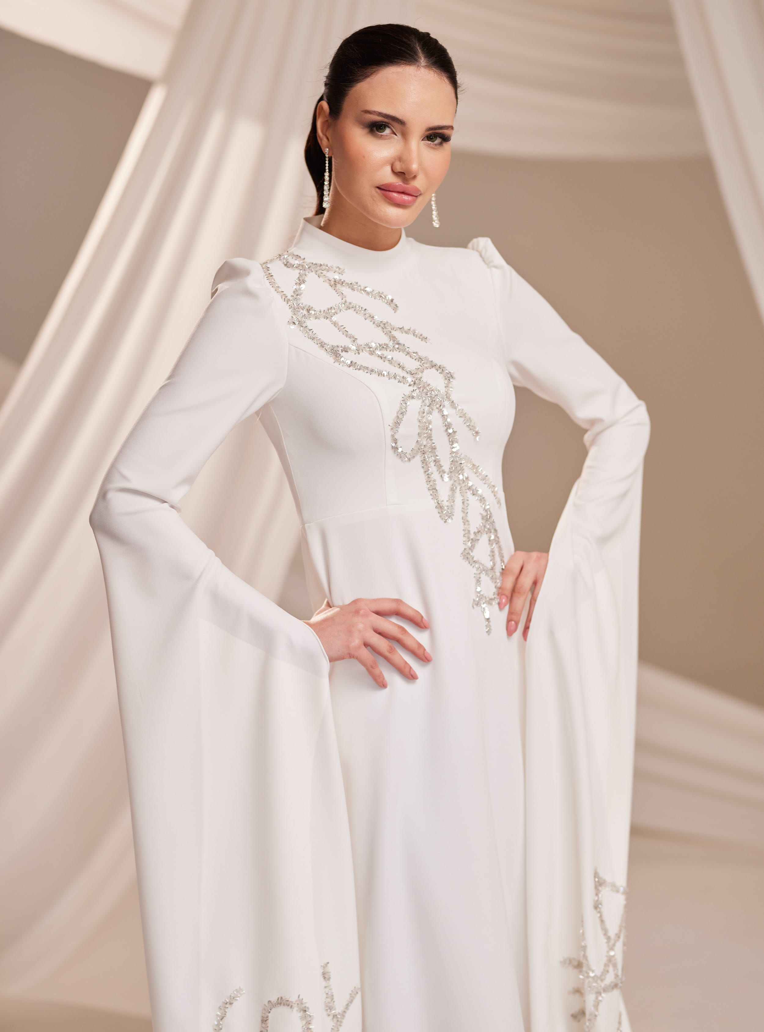Vera Abiye Elbise - Beyaz - Burak Baran Fashion - Resim 3