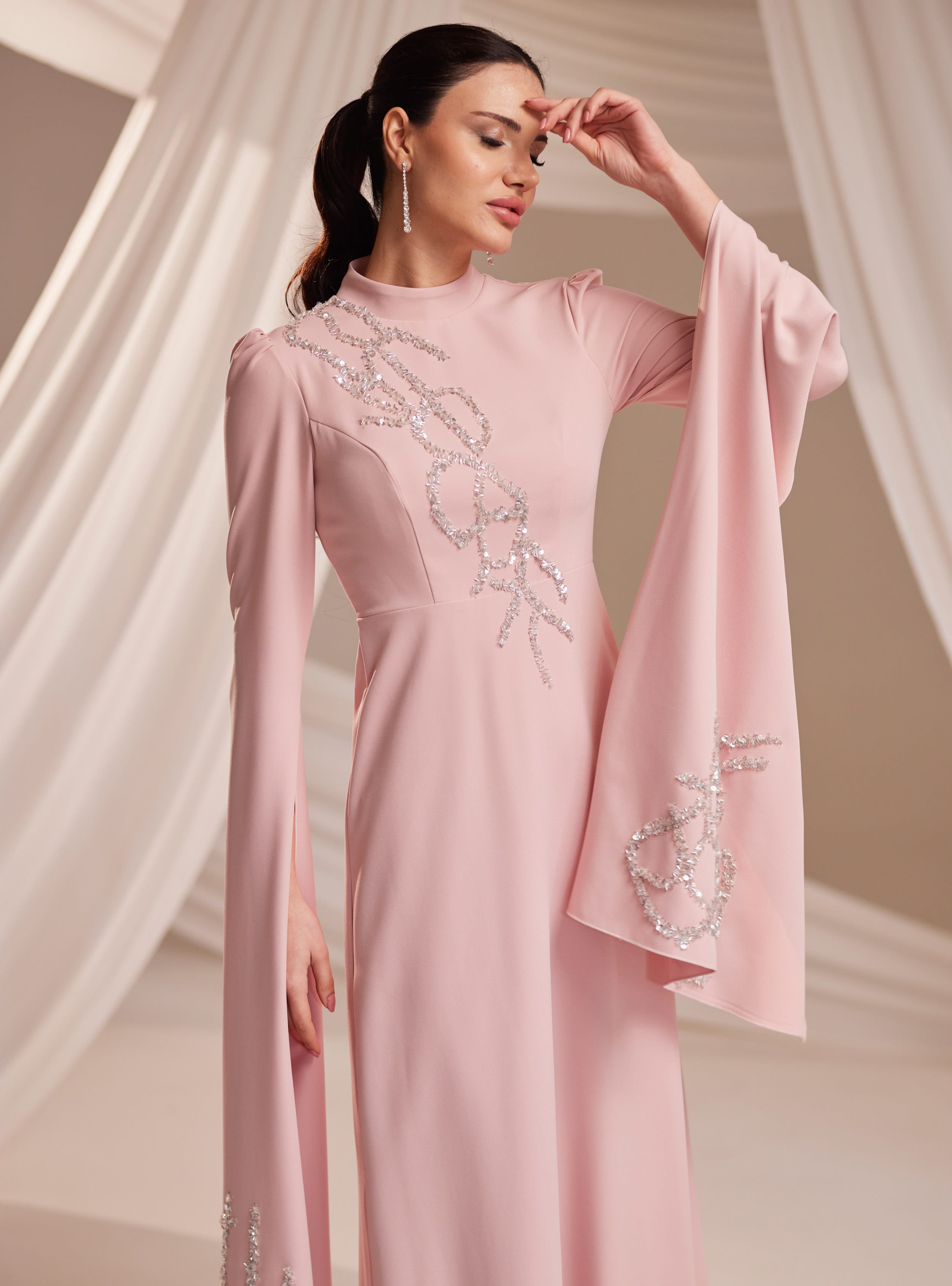 Vera Abiye Elbise - Pudra - Burak Baran Fashion - Resim 2
