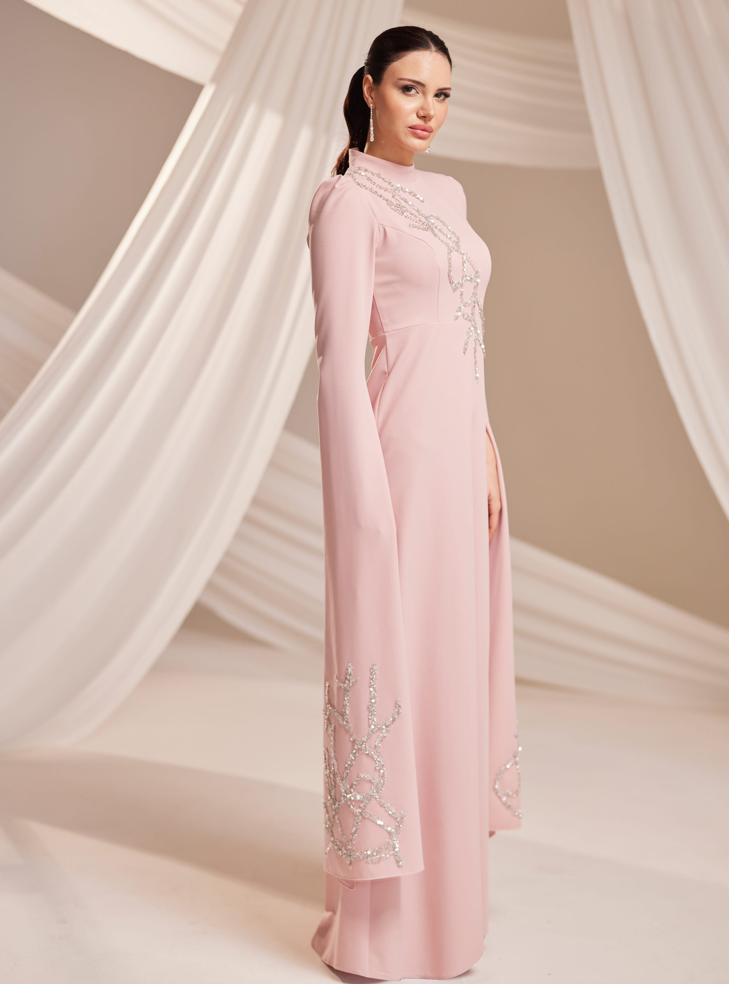 Vera Abiye Elbise - Pudra - Burak Baran Fashion - Resim 3