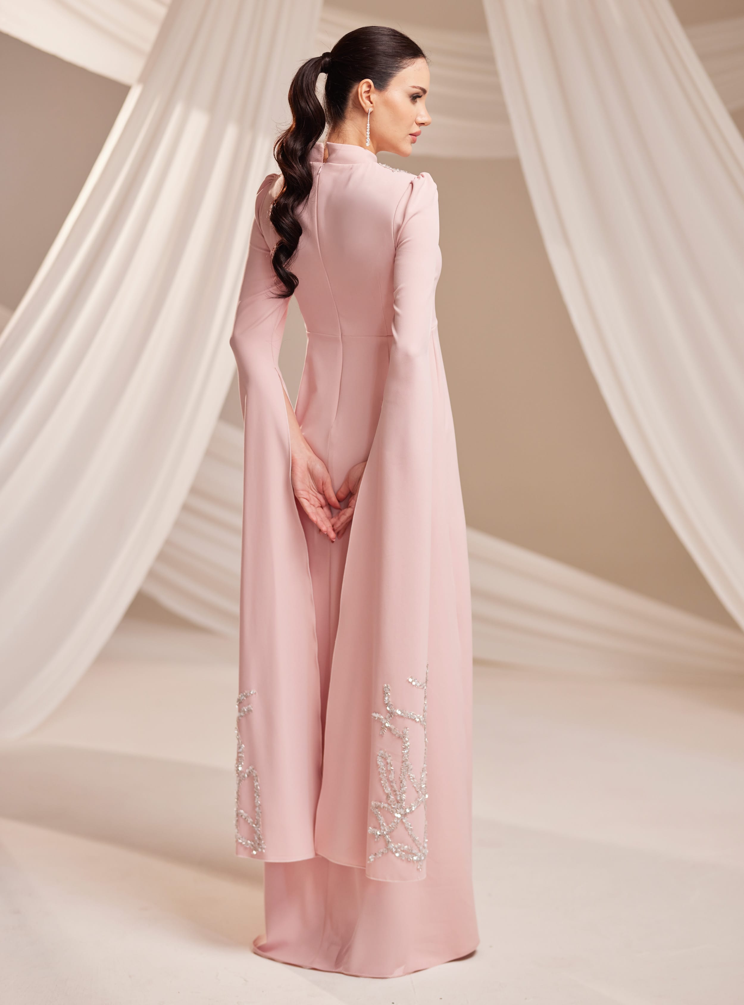 Vera Abiye Elbise - Pudra - Burak Baran Fashion - Resim 4